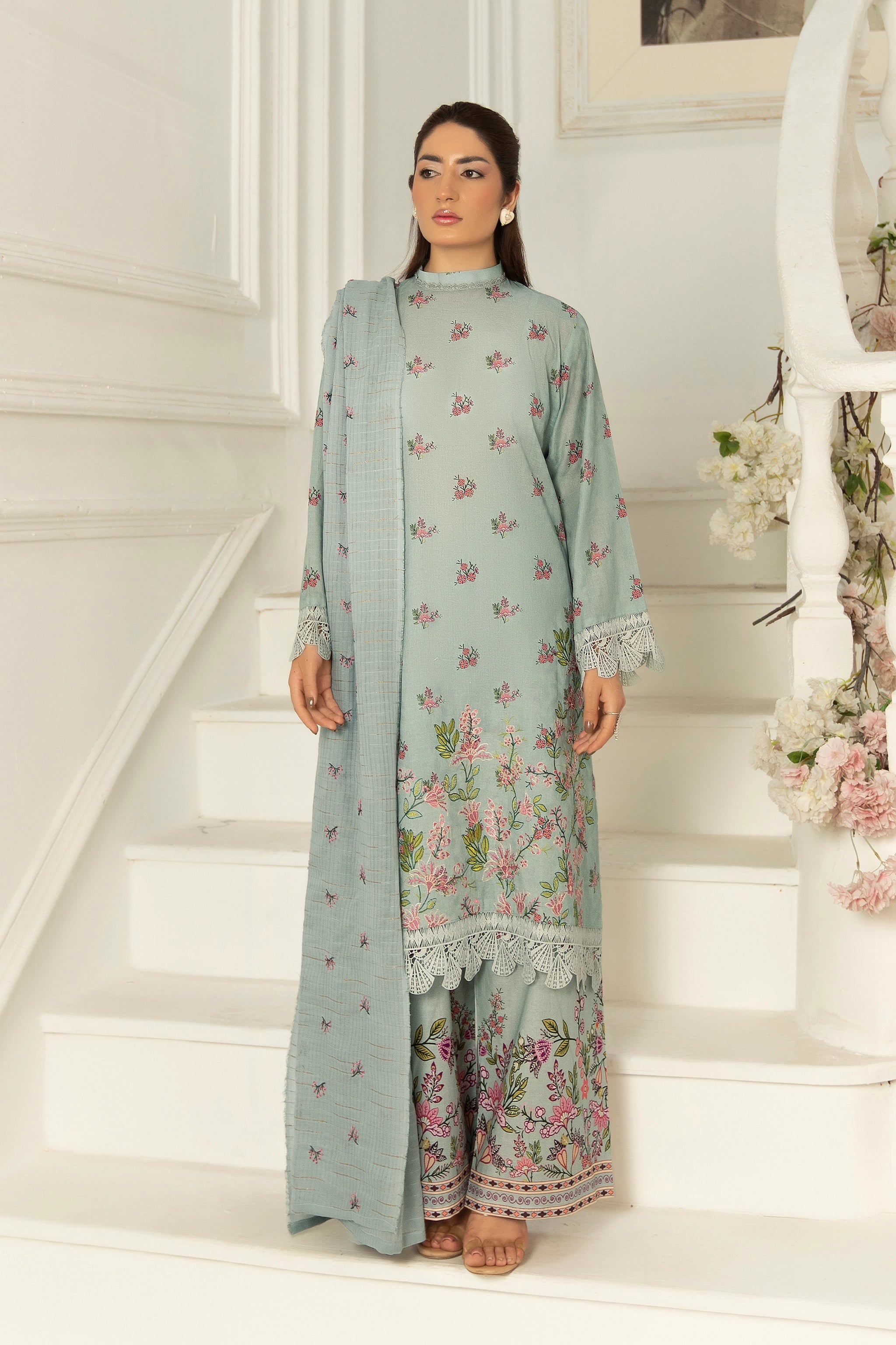 3 Piece Unstitched Light Gray Premium Emb Jacquard Lawn