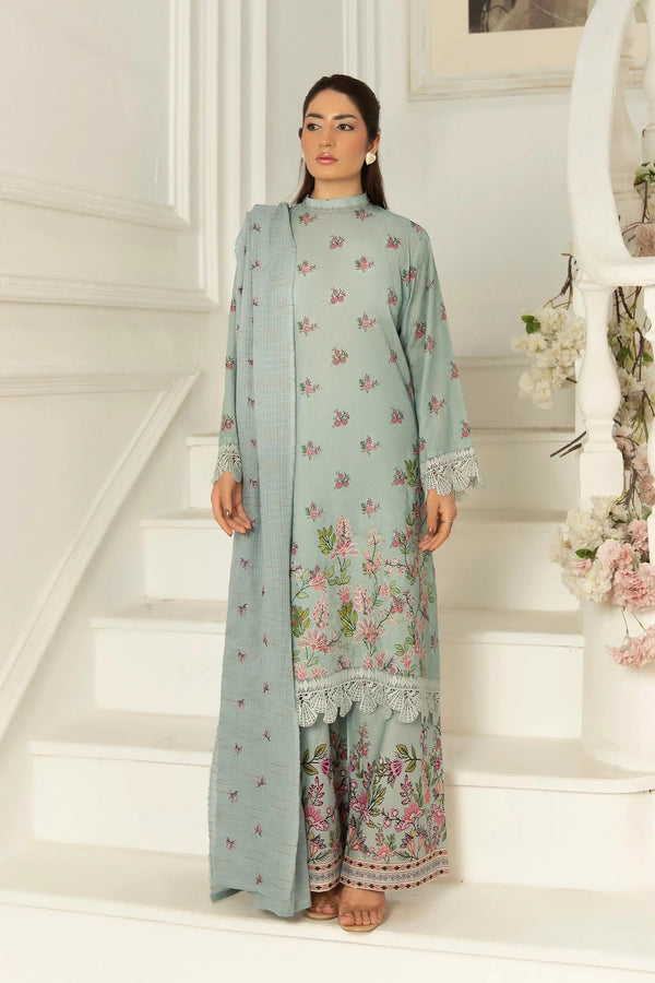 3 Piece Unstitched Cambridge Blue Premium Emb Jacquard Lawn