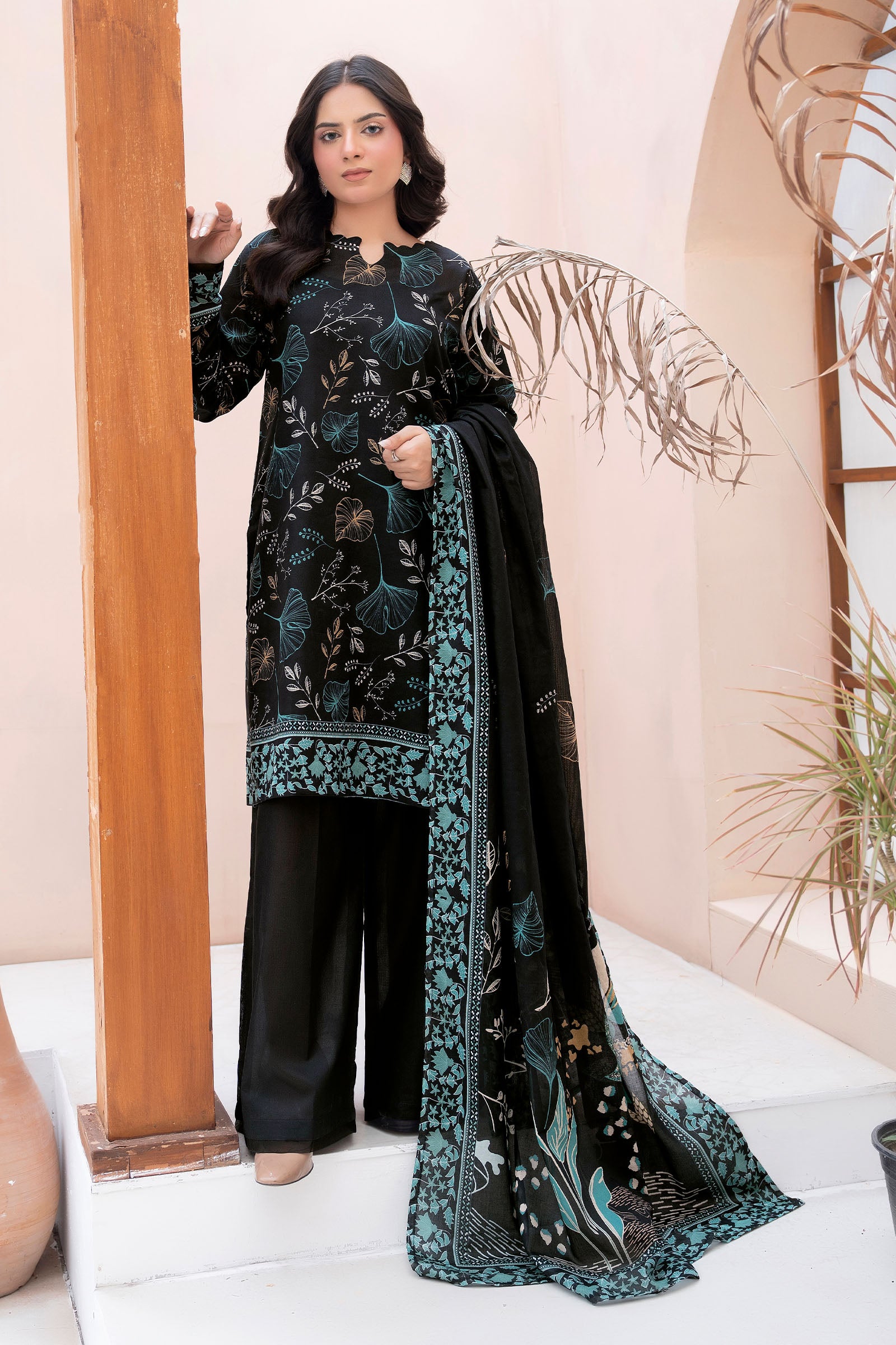 Black 3 Piece Unstitched Premium Printed Lawn