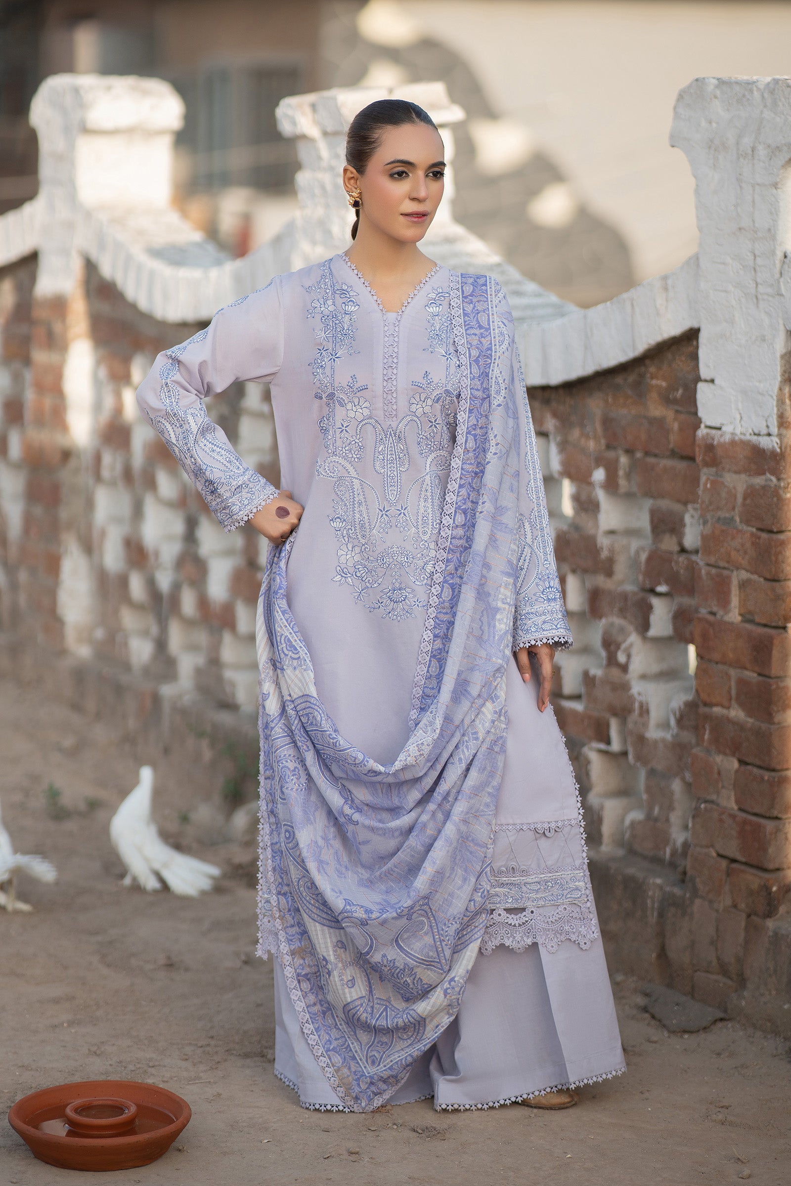 3 Piece Unstitched Lavender Gray Premium Emb Lawn