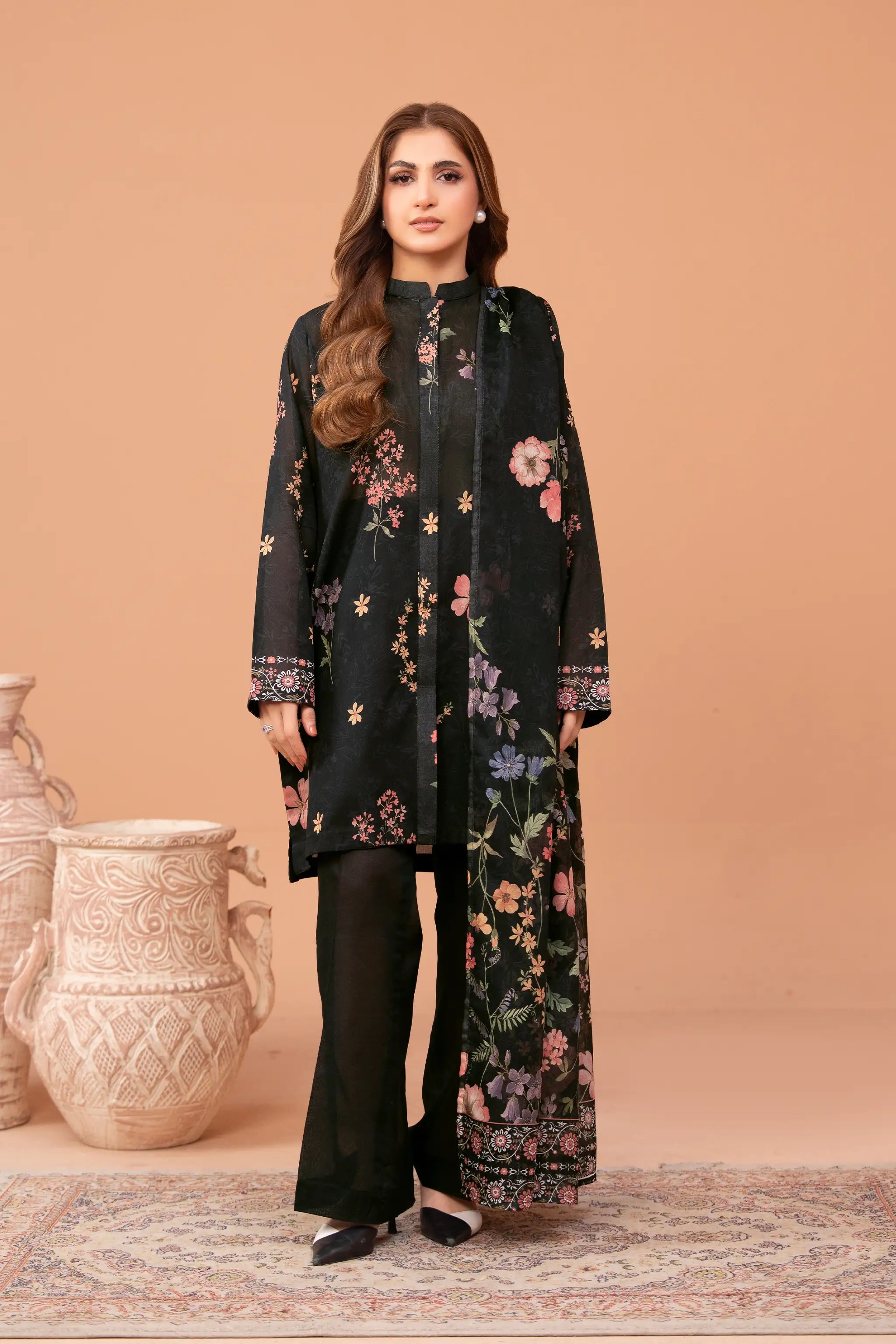 3 Piece Unstitched Black Premium Printed Lawn