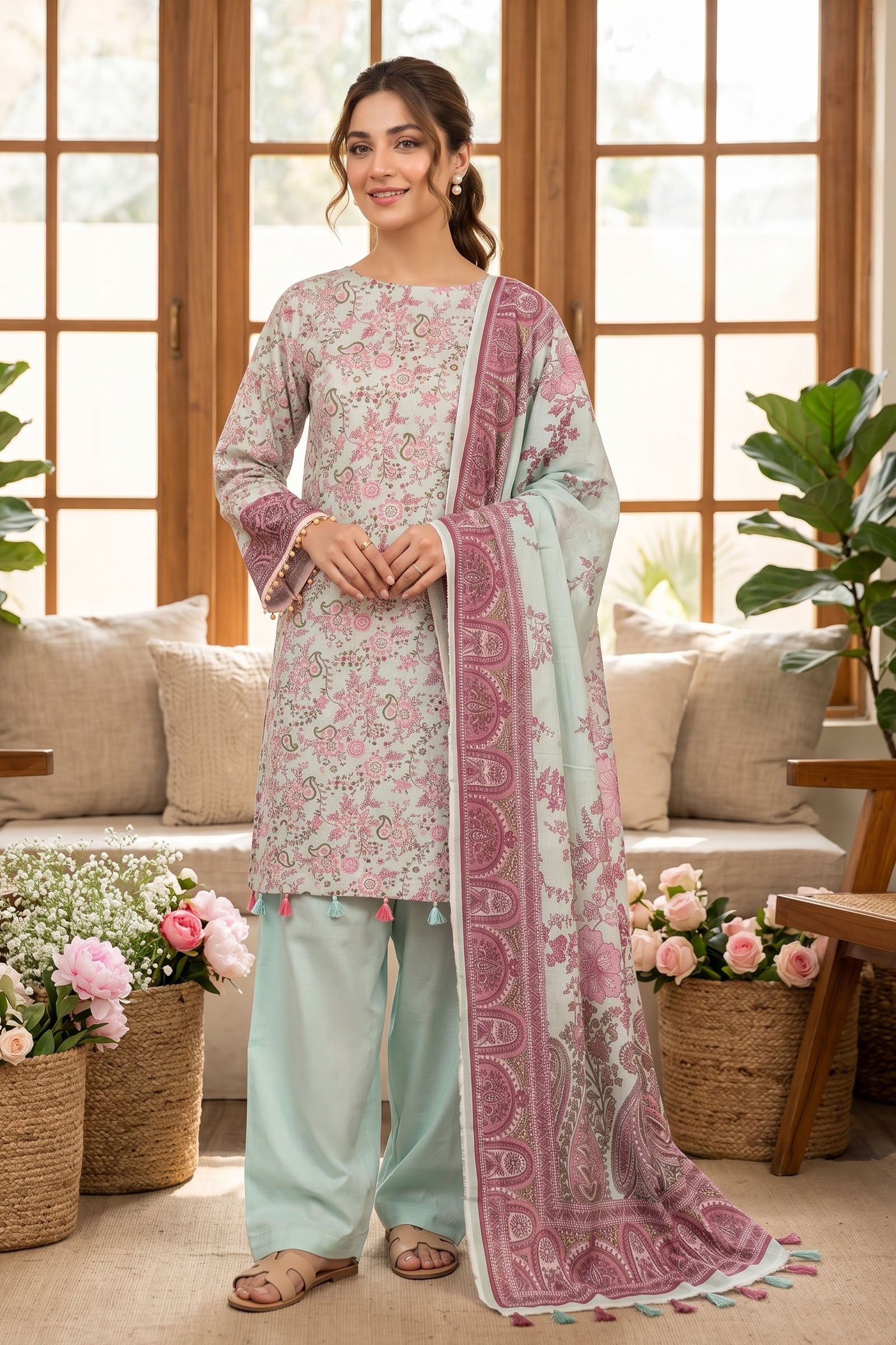Ash Grey 3 Piece Unstitched Premium Printed Lawn Main image