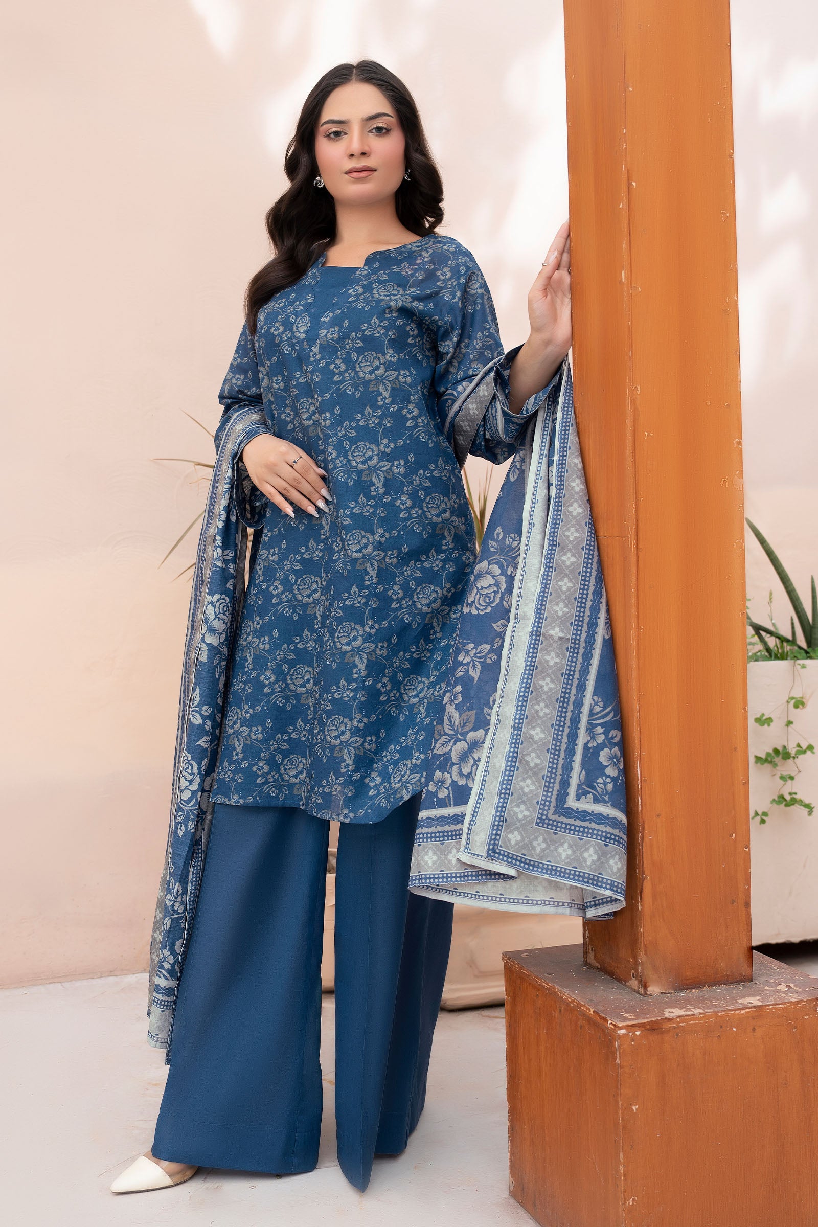 Blue 3 Piece Unstitched Premium Printed Lawn Main image