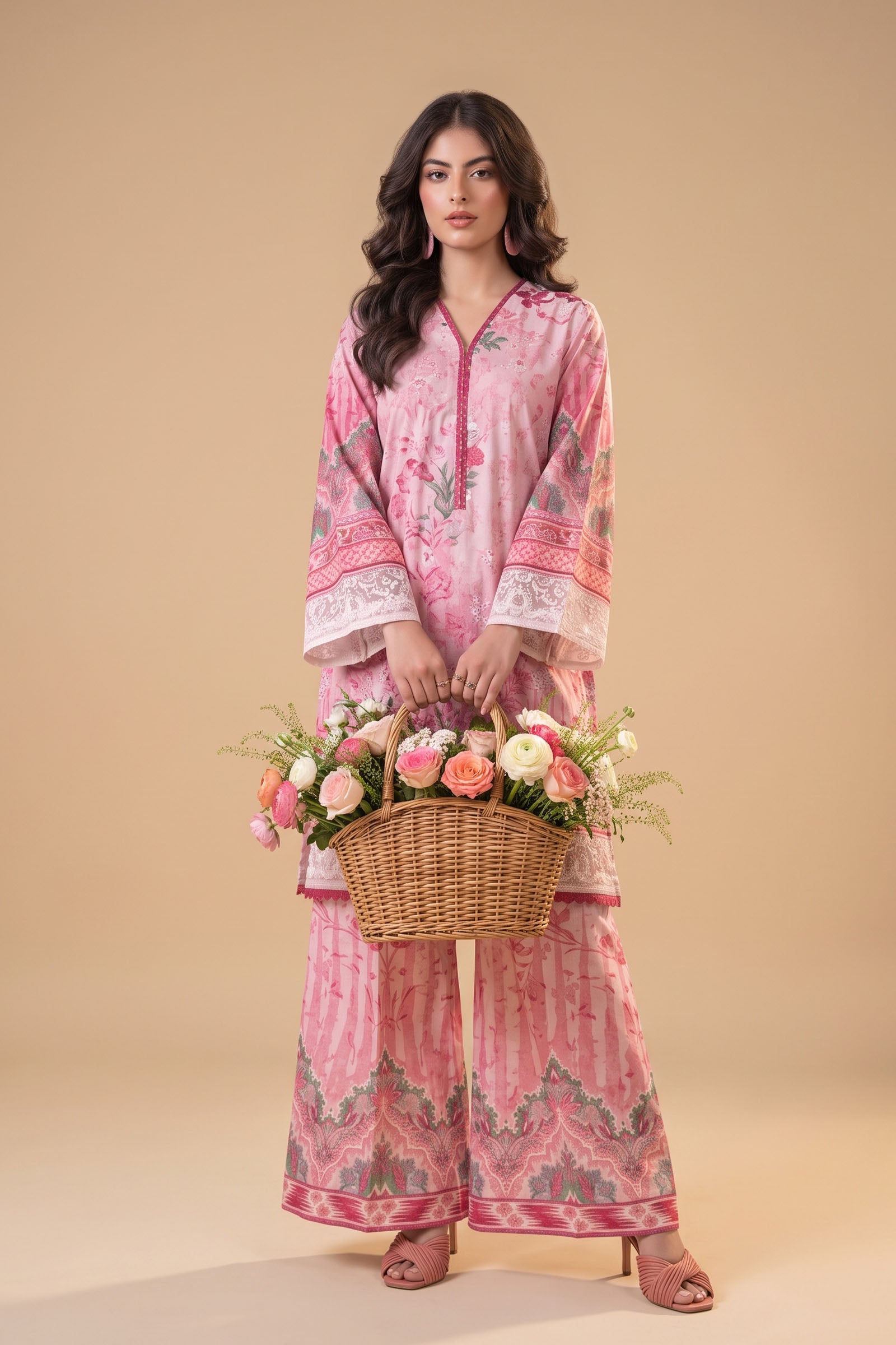Pink 2 Piece Unstitched Dyed Embroidered Lawn Secondary image