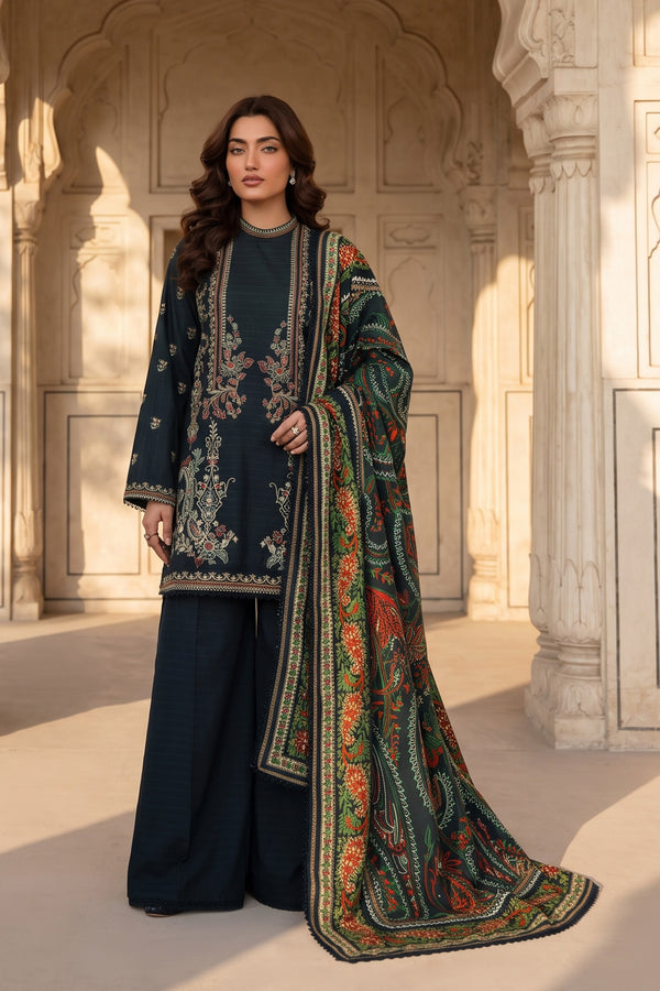 Unstitched 3 Piece Embroidered Suit Midnight Blue