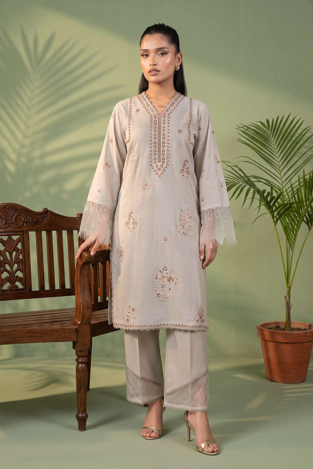 Ivory 2 Piece Unstitched Dyed Embroidered Lawn