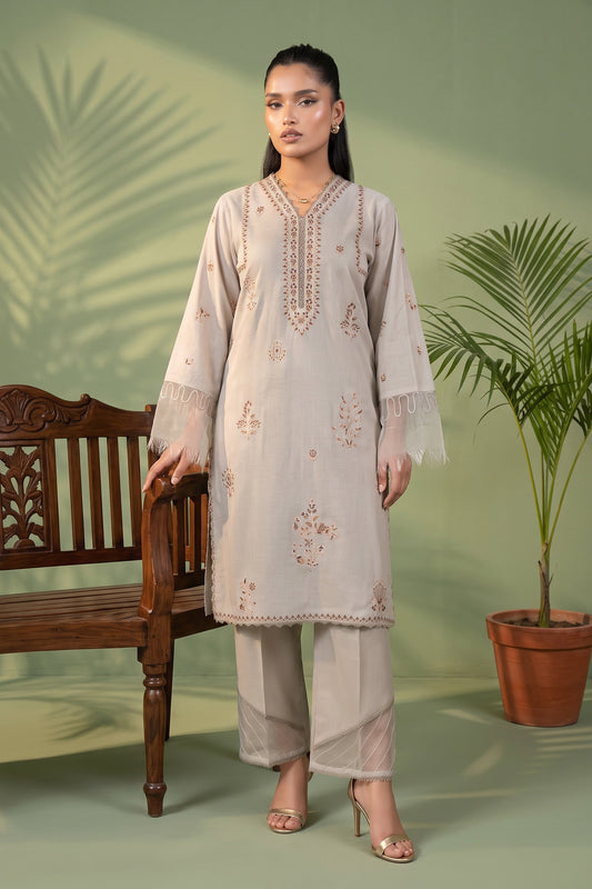 Ivory 2 Piece Unstitched Dyed Embroidered Lawn