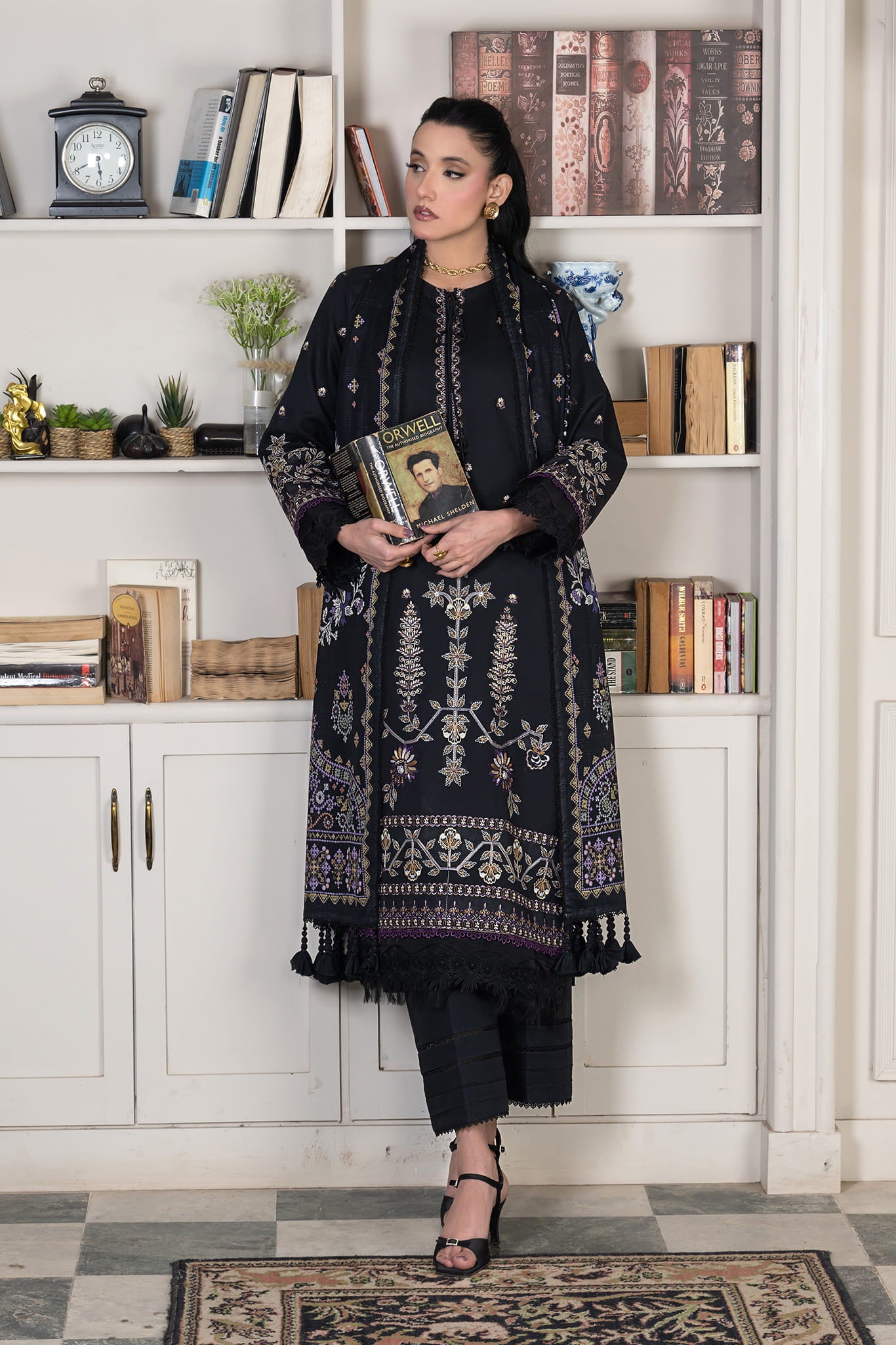 3 Piece Unstitched Black Luxury Embroidered Lawn