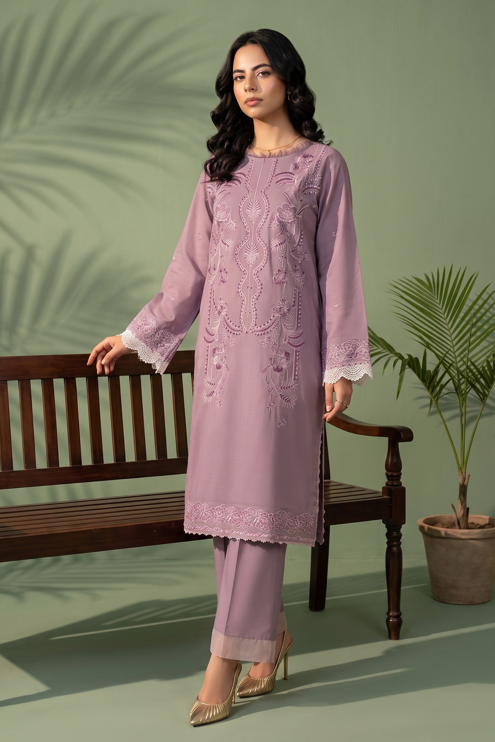 Powder Lilac 2 Piece Unstitched Dyed Embroidered Lawn Main image