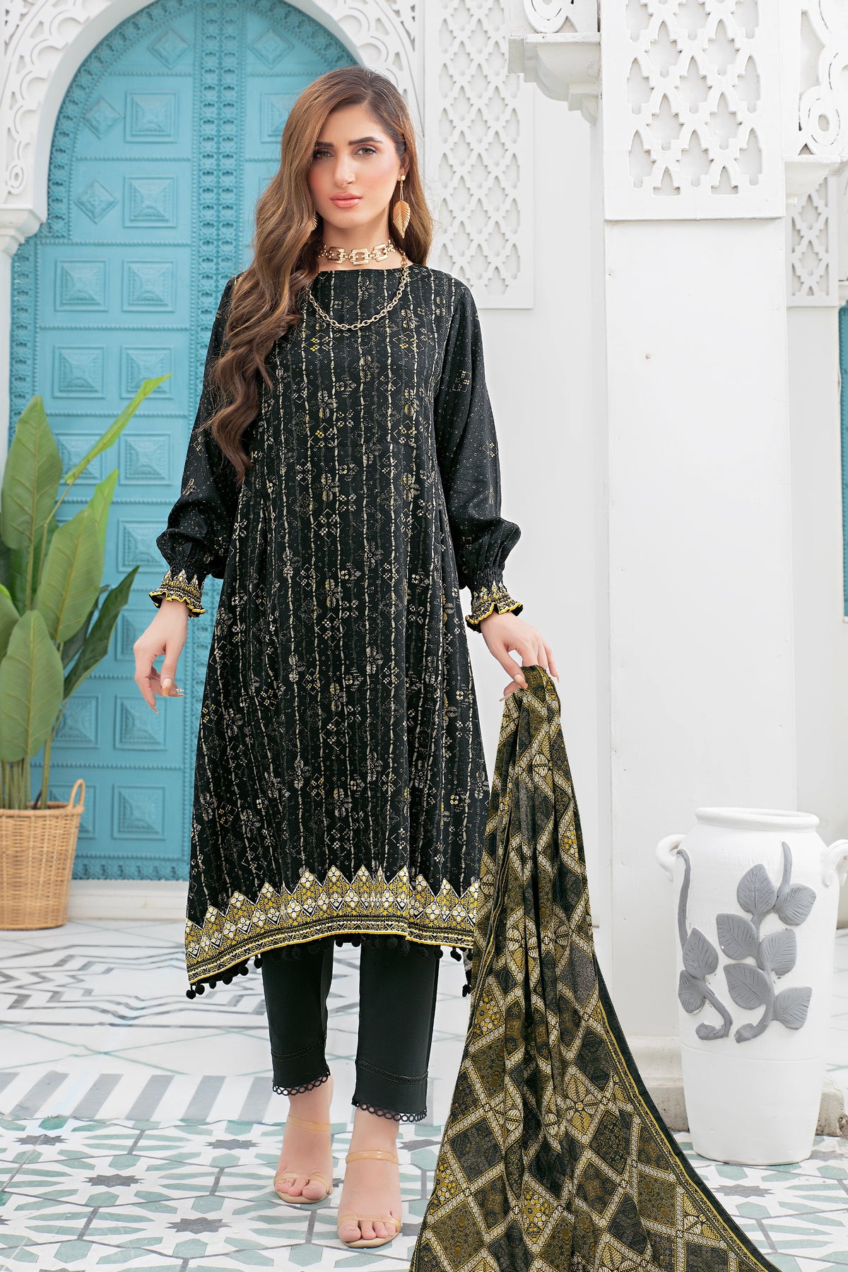 2 piece unstitched Black Twill Marina Suit - safa noor marina collection