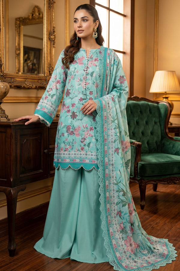Cyan Green 3 Piece Unstitched Premium Printed Lawn