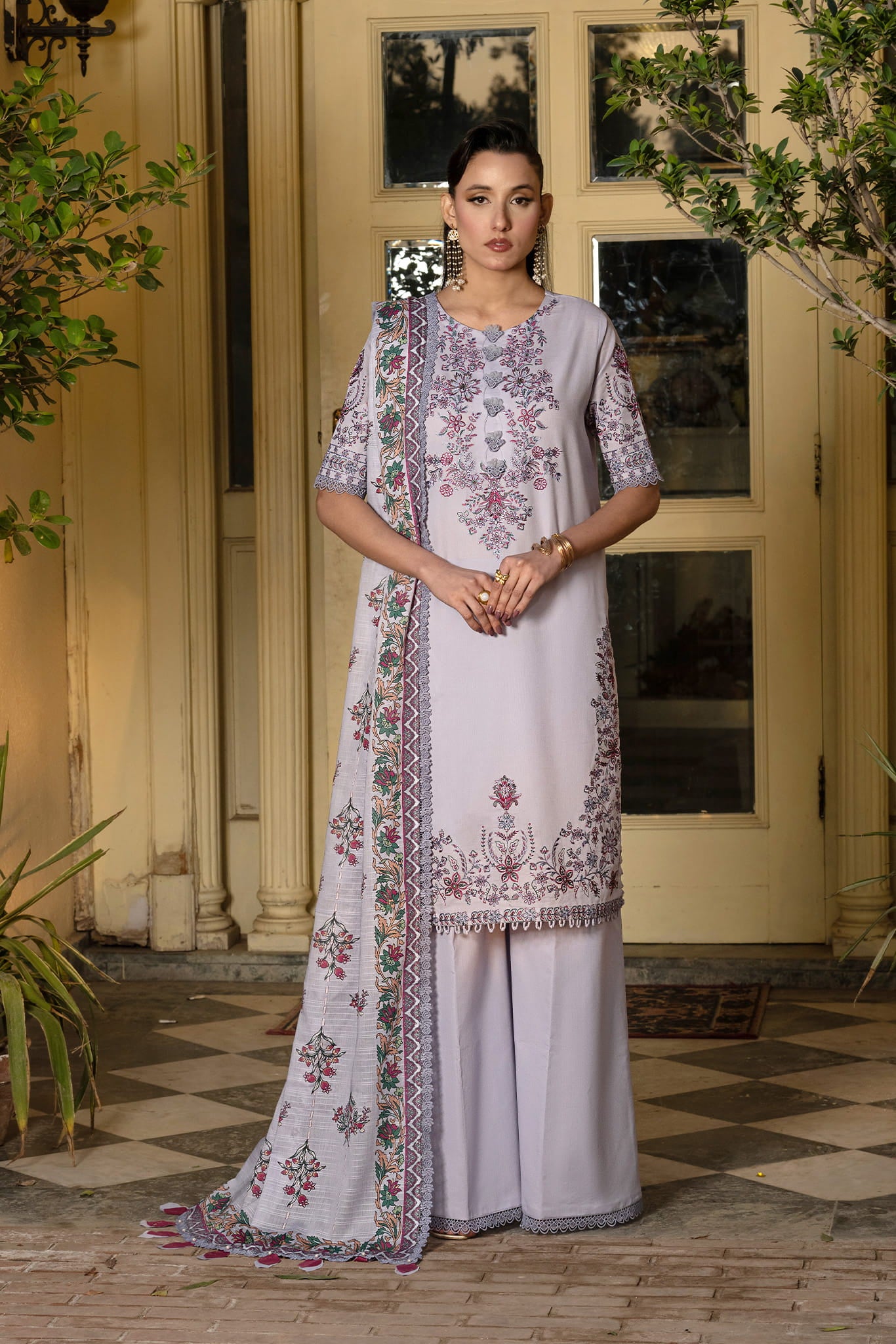 3 Piece Unstitched pastel light purple Luxury Embroidered Lawn