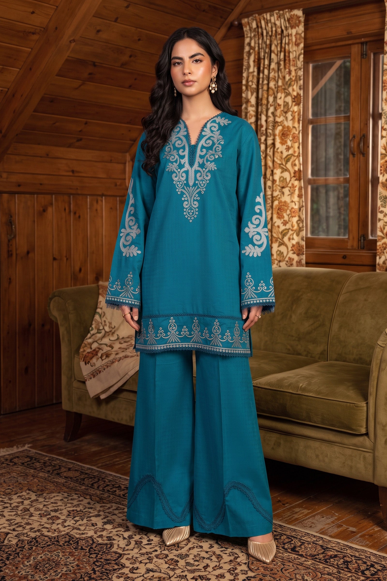 Blue 2 Piece Unstitched Dyed Embroidered Lawn Main image