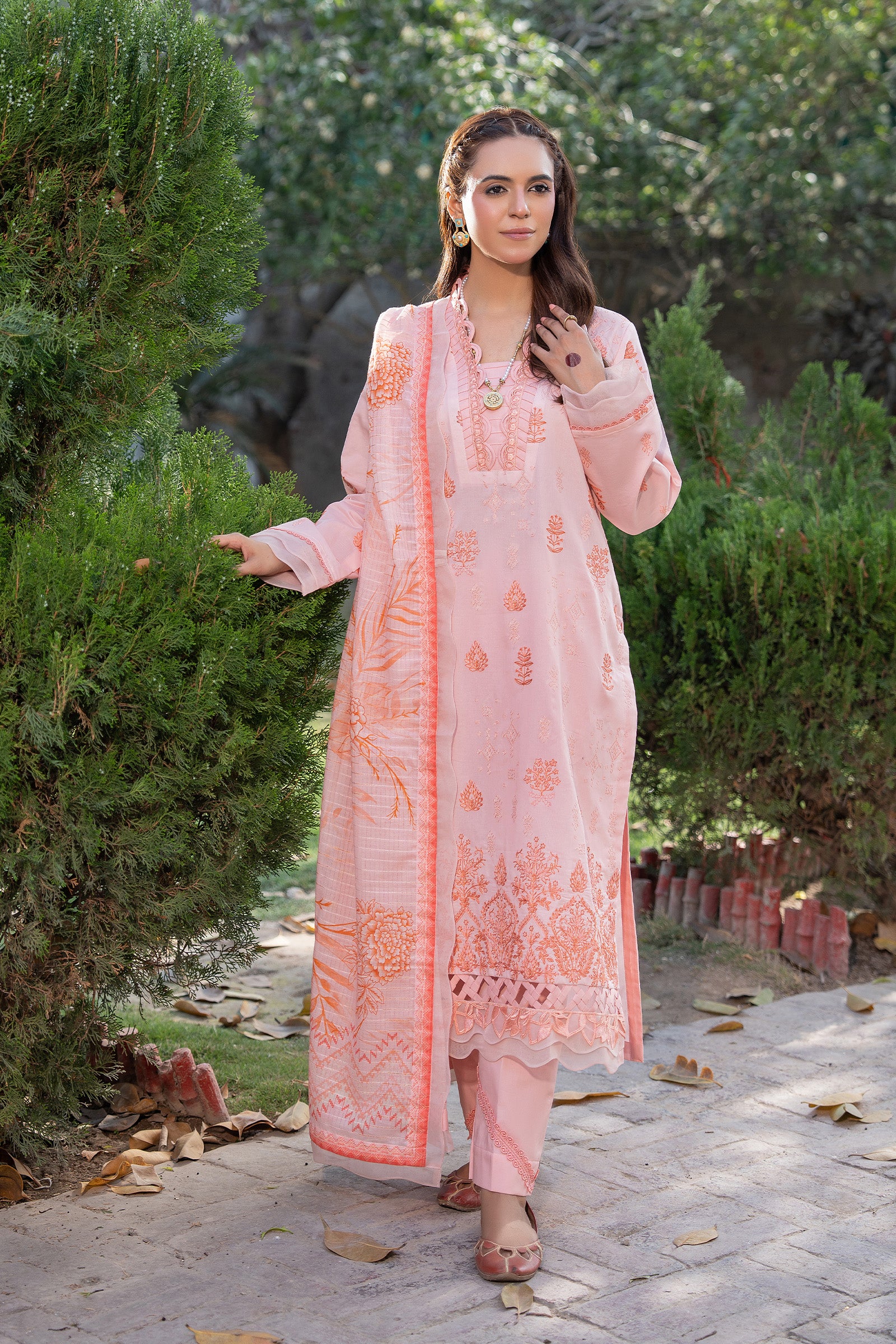 3 Piece Unstitched Baby Pink Premium Emb Lawn Main image