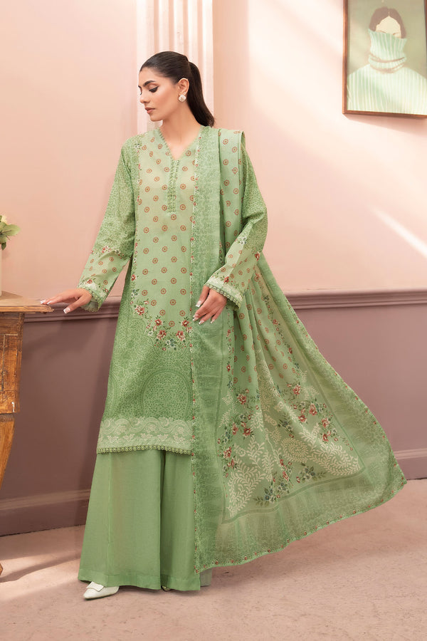 Light Green 3 Piece Unstitched Premium Printed Lawn