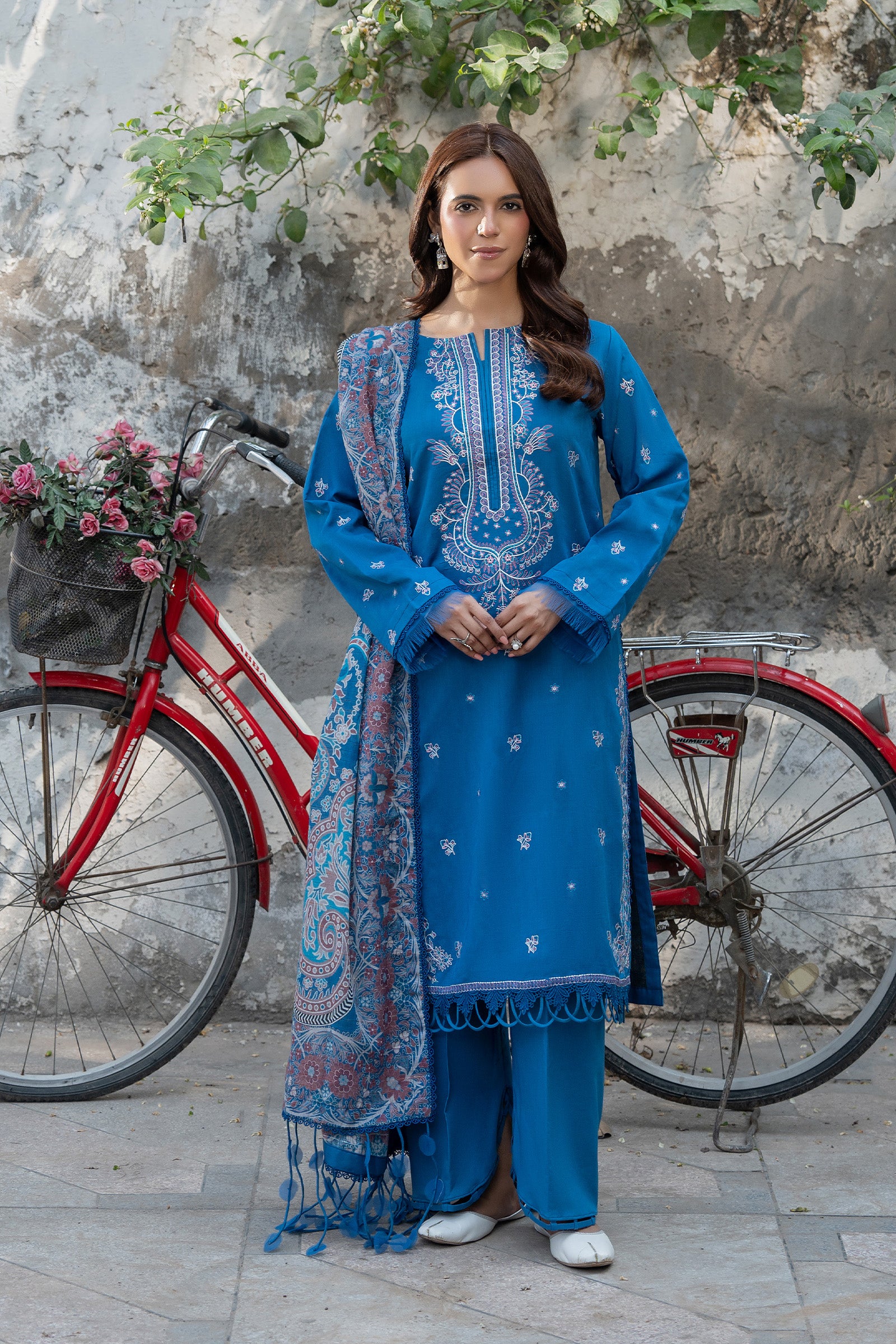 3 Piece Unstitched French Blue Premium Emb Lawn