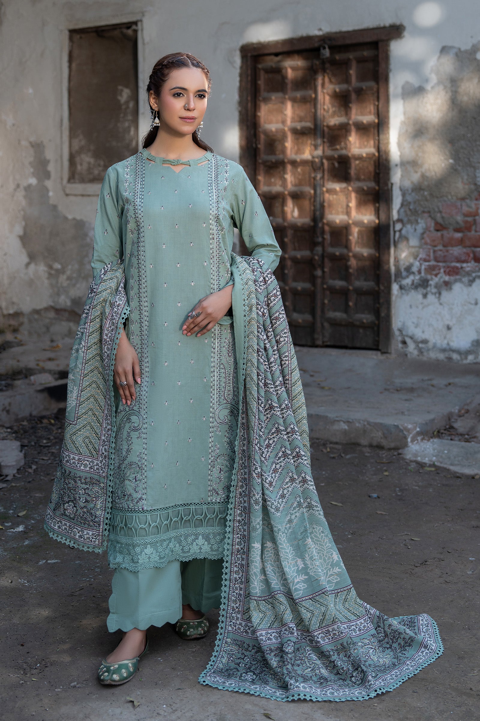 3 Piece Unstitched Cadet Gray Premium Emb Lawn