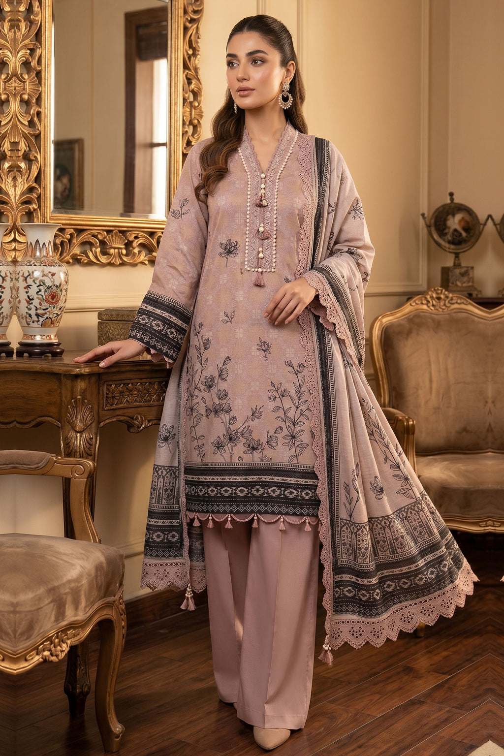 Rosy Brown 3 Piece Unstitched Premium Printed Lawn