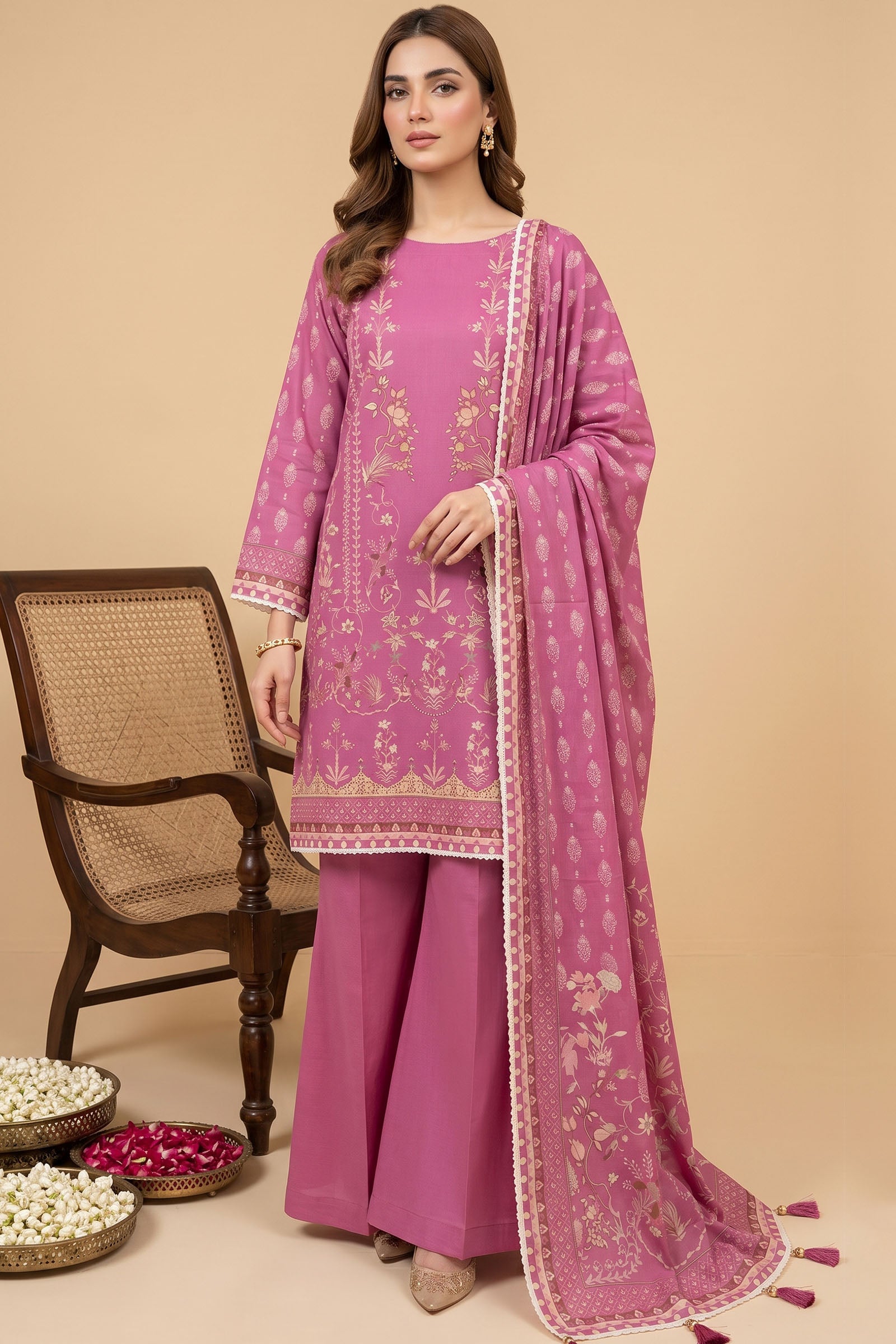 Thulian Pink 3 Piece Unstitched Premium Printed Lawn