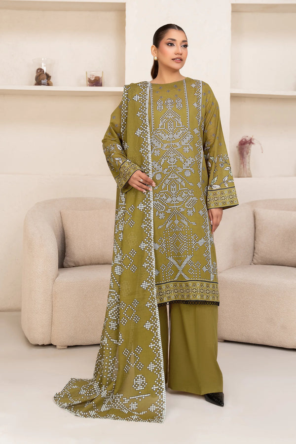 3 Piece Unstitched Brass Premium Printed Lawn
