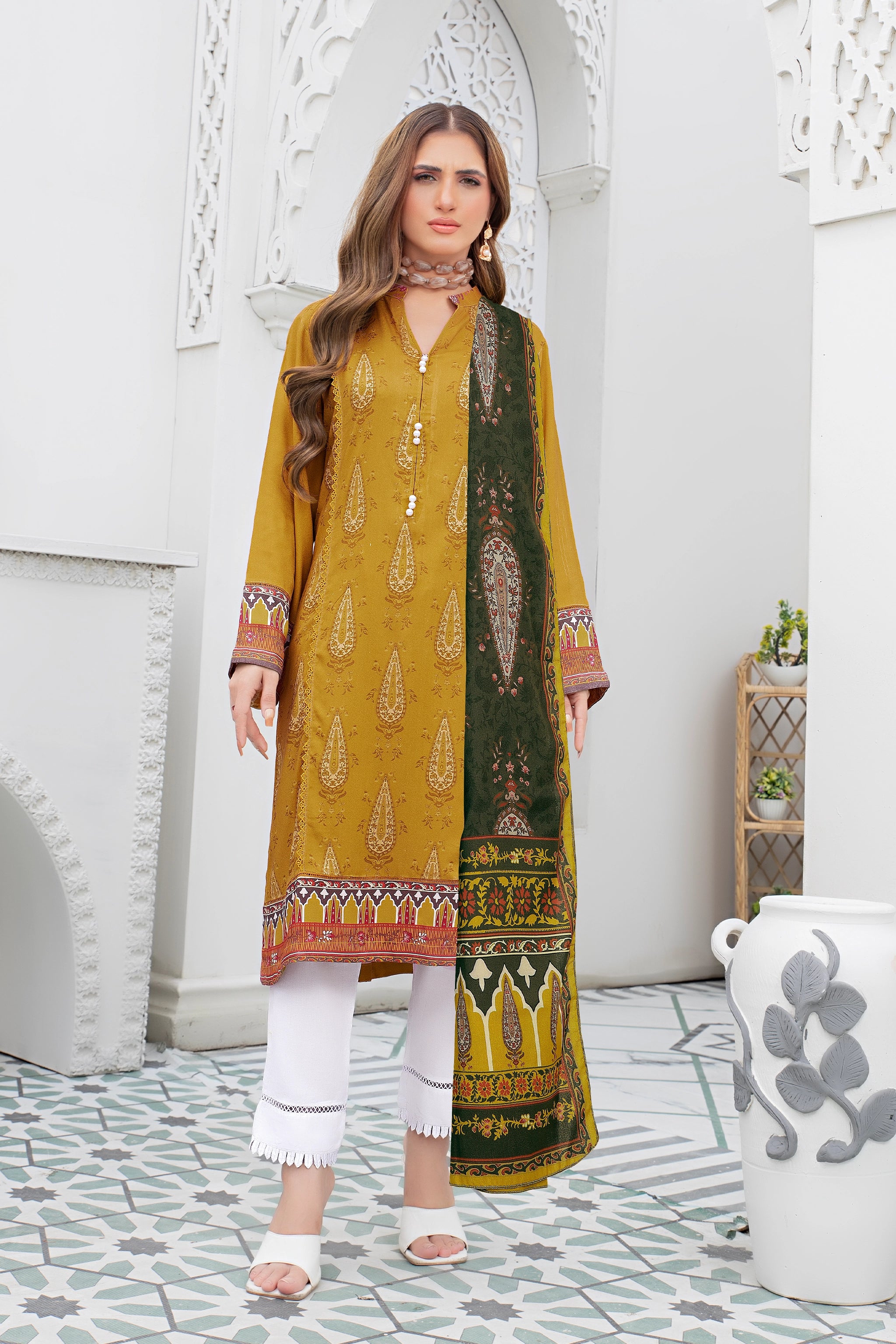 2 piece unstitched Dark Gold Twill Marina Suit - safa noor marina collection