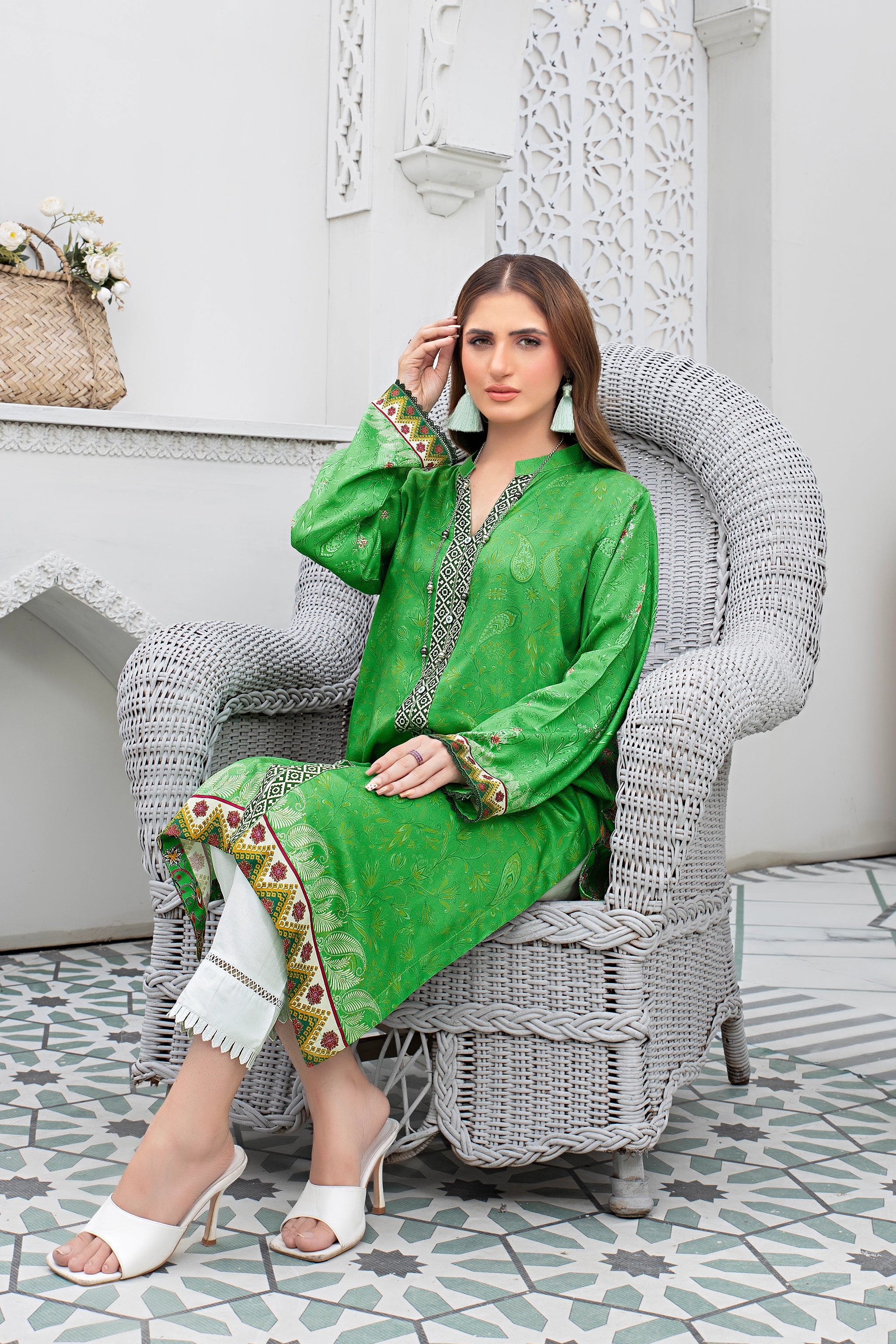 2 piece unstitched Green Twill Marina Suit - safa noor marina collection