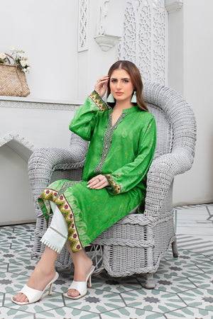 2 piece unstitched Green Twill Marina Suit - safa noor marina collection