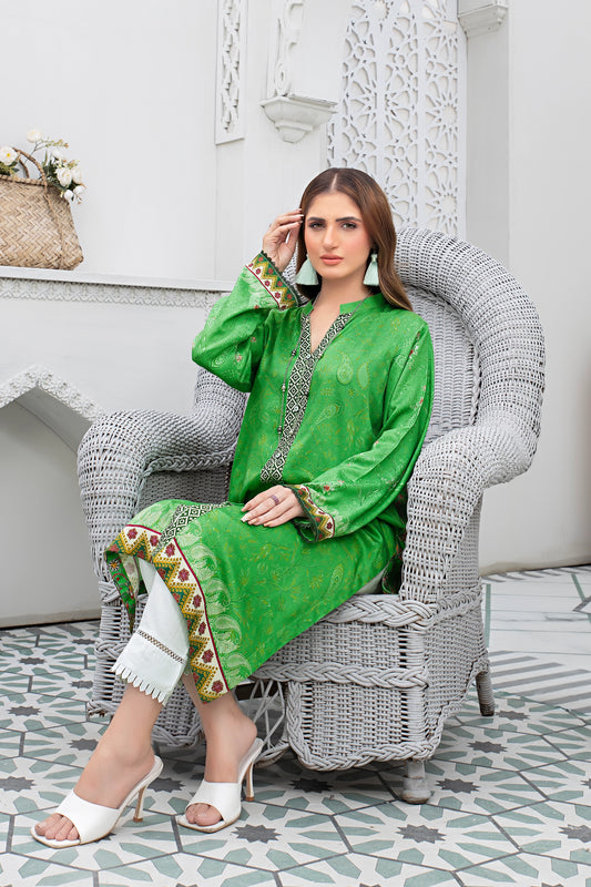 2 piece unstitched Green Twill Marina Suit - safa noor marina collection