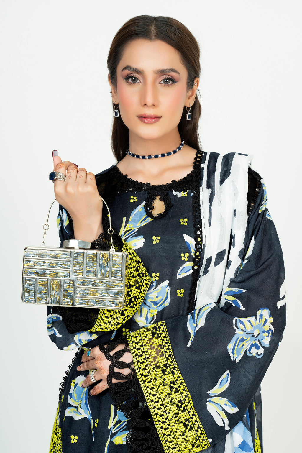 3 Piece Unstitched Black Embroidered Lawn