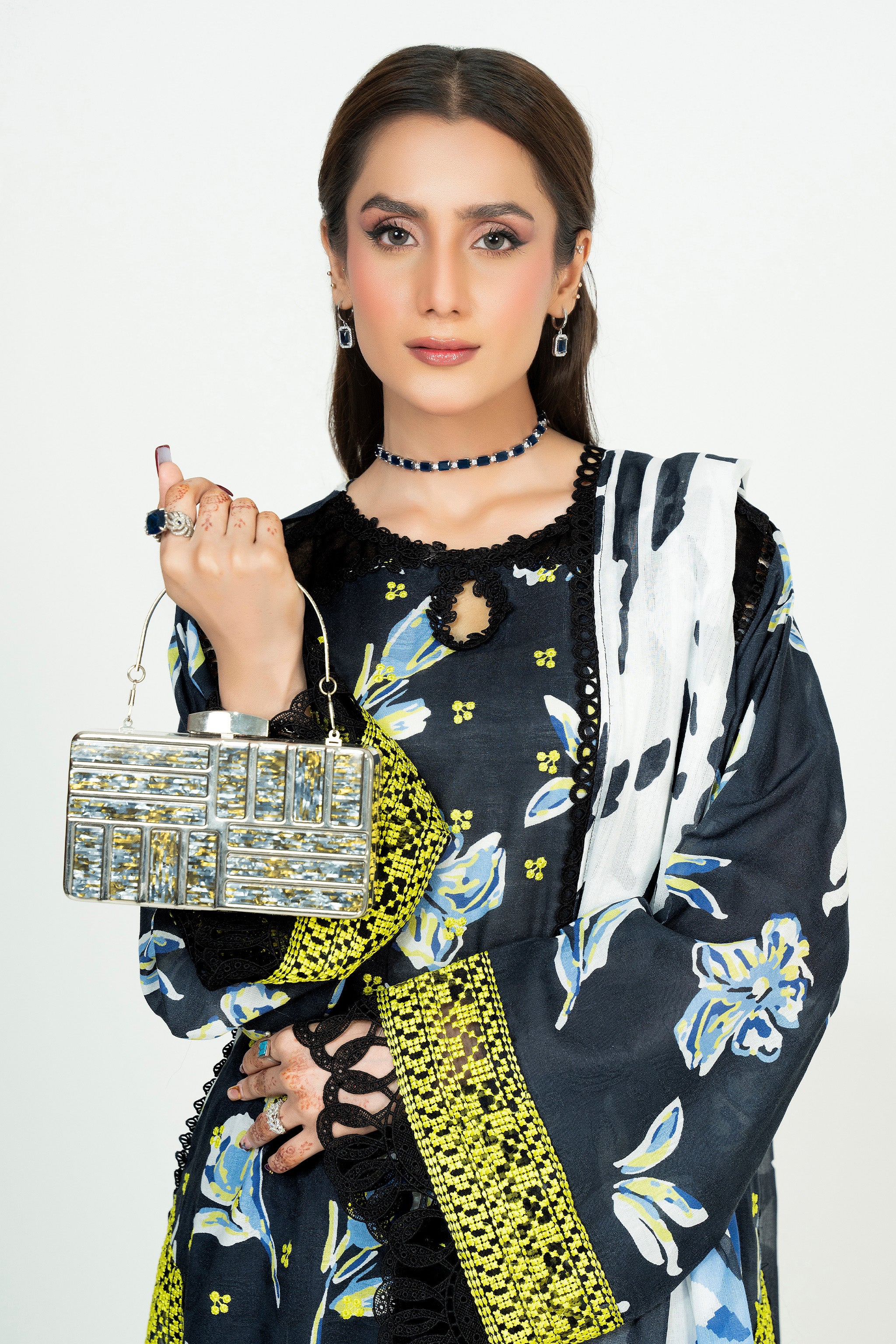3 Piece Unstitched Black Embroidered Lawn