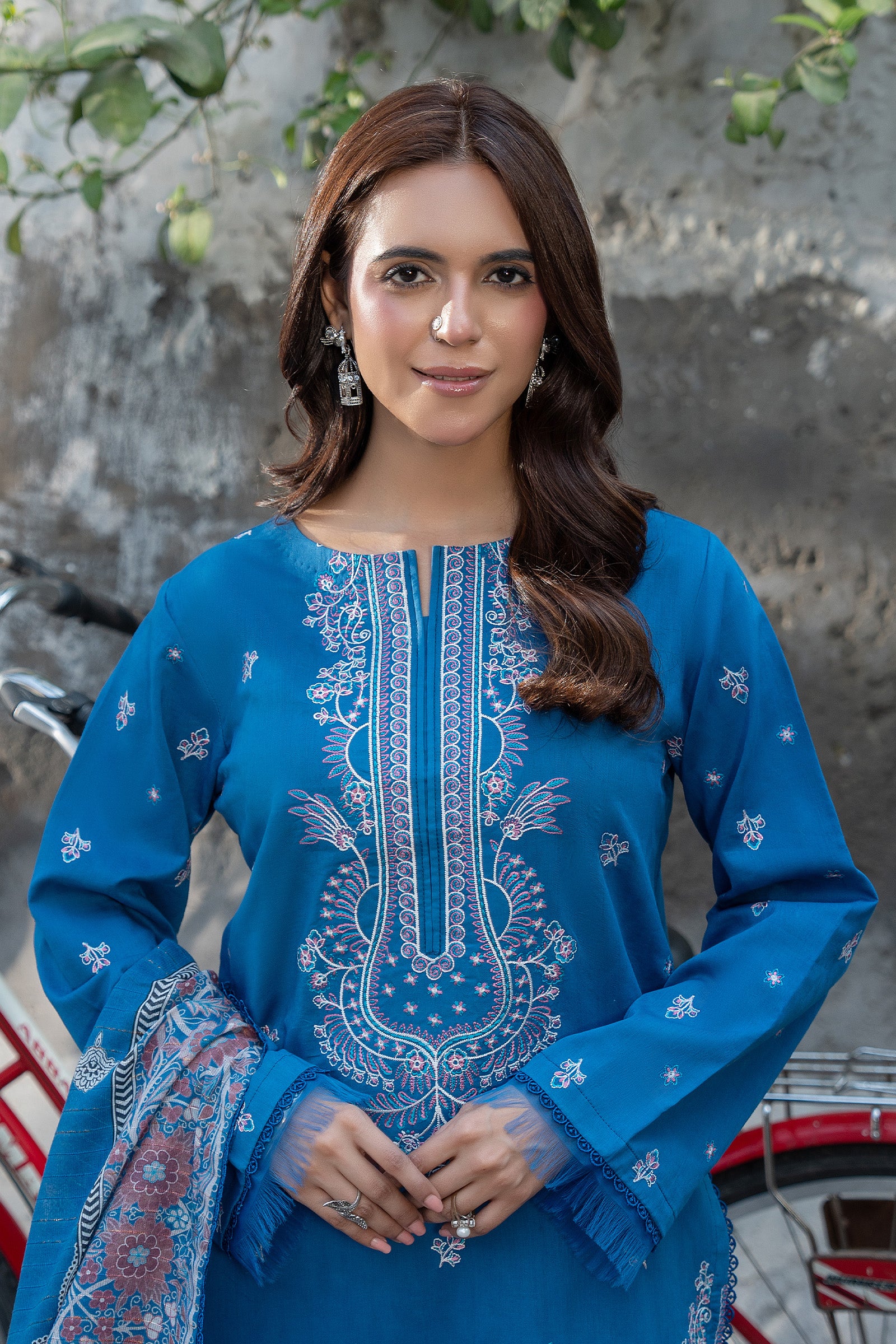 3 Piece Unstitched French Blue Premium Emb Lawn