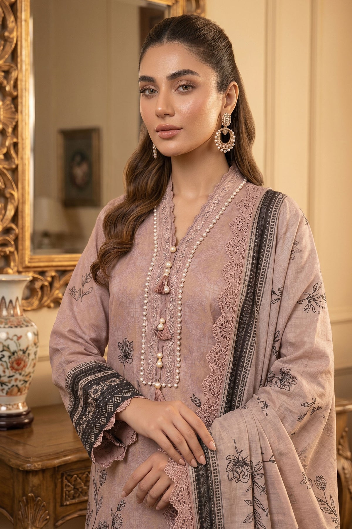 Rosy Brown 3 Piece Unstitched Premium Printed Lawn Main image