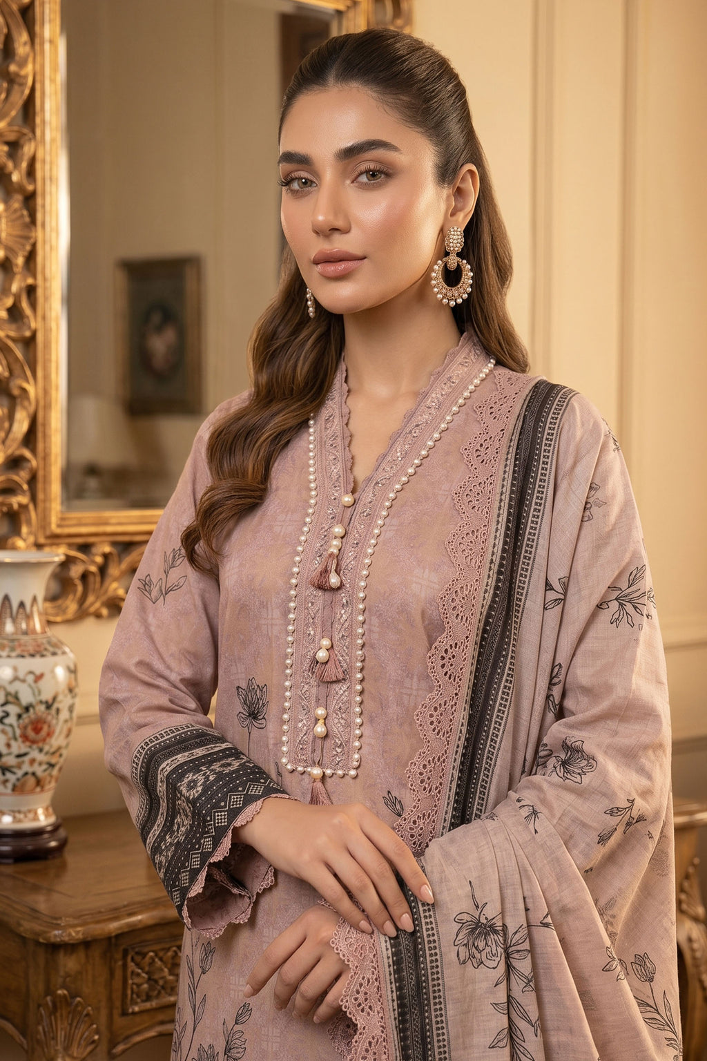 Rosy Brown 3 Piece Unstitched Premium Printed Lawn