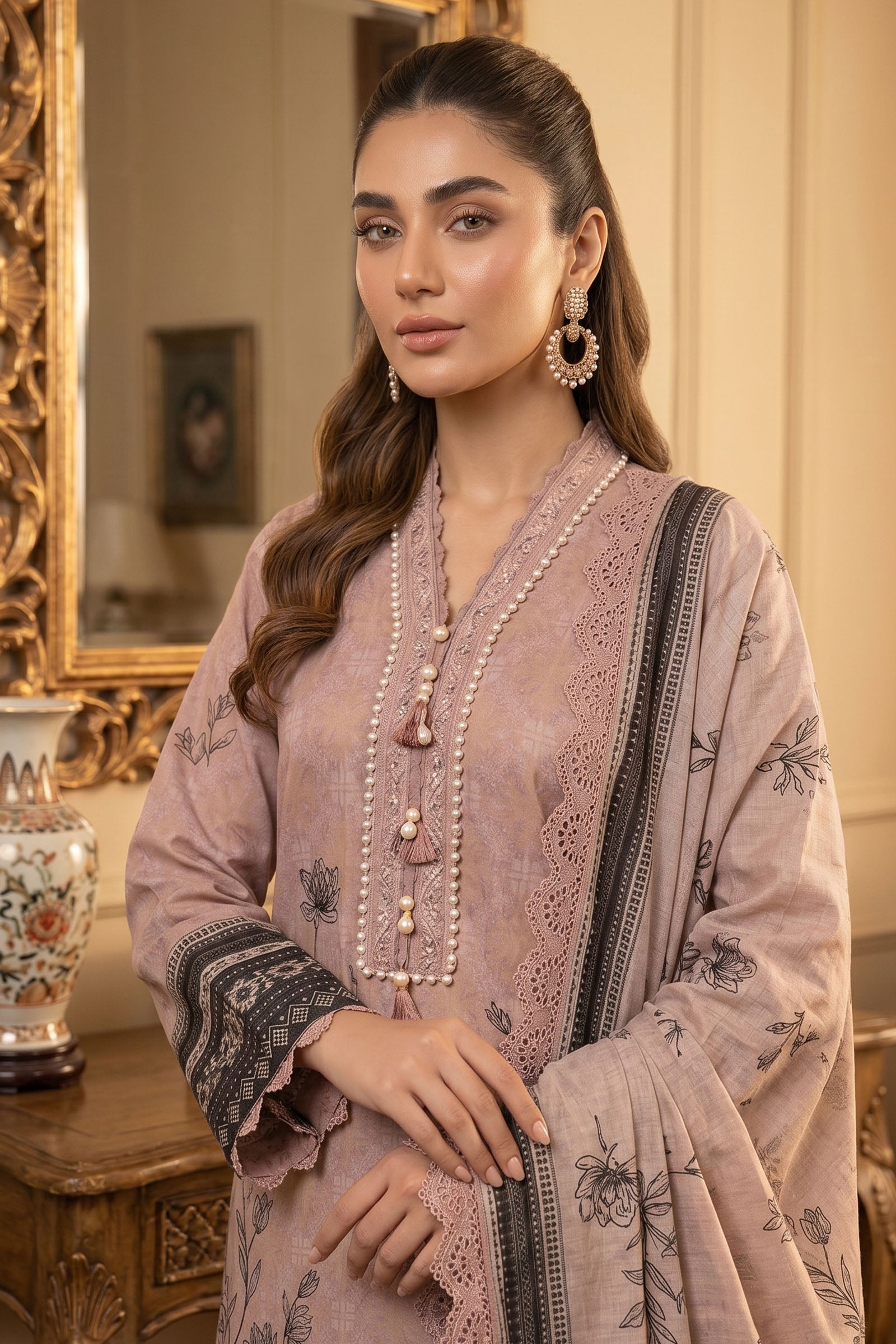 Rosy Brown 3 Piece Unstitched Premium Printed Lawn