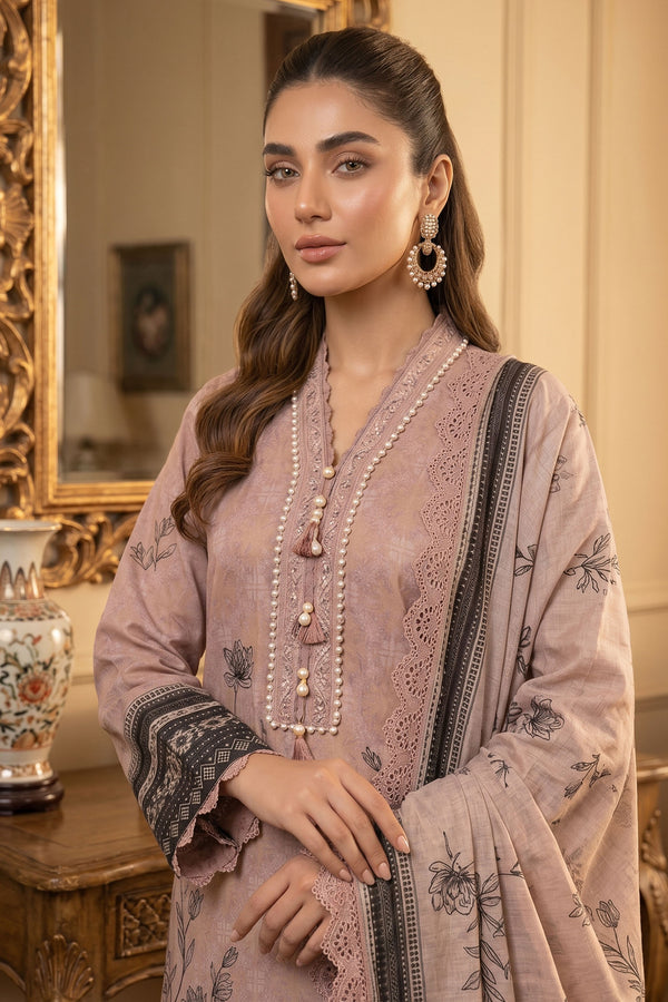 Rosy Brown 3 Piece Unstitched Premium Printed Lawn