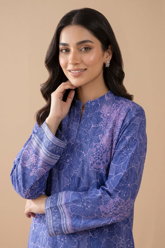 2 Piece Unstitched Printed Khaddar - Royal Blue