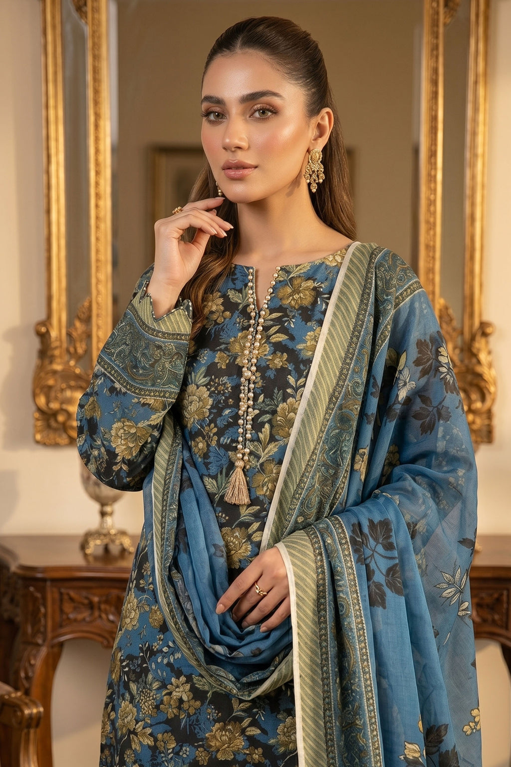 Black 3 Piece Unstitched Premium Printed Lawn
