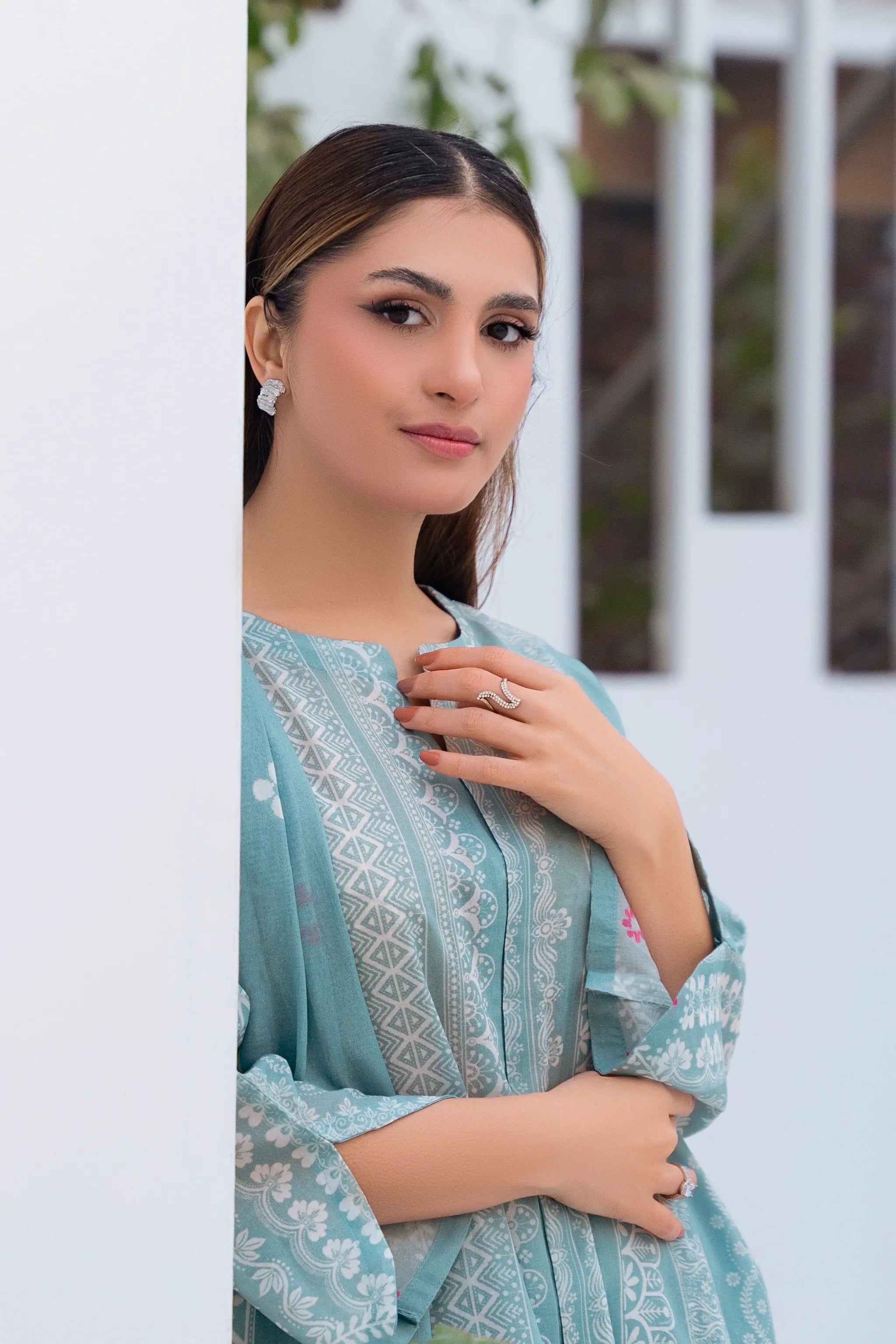 3 Piece Unstitched Pastel Blue Premium Printed Lawn