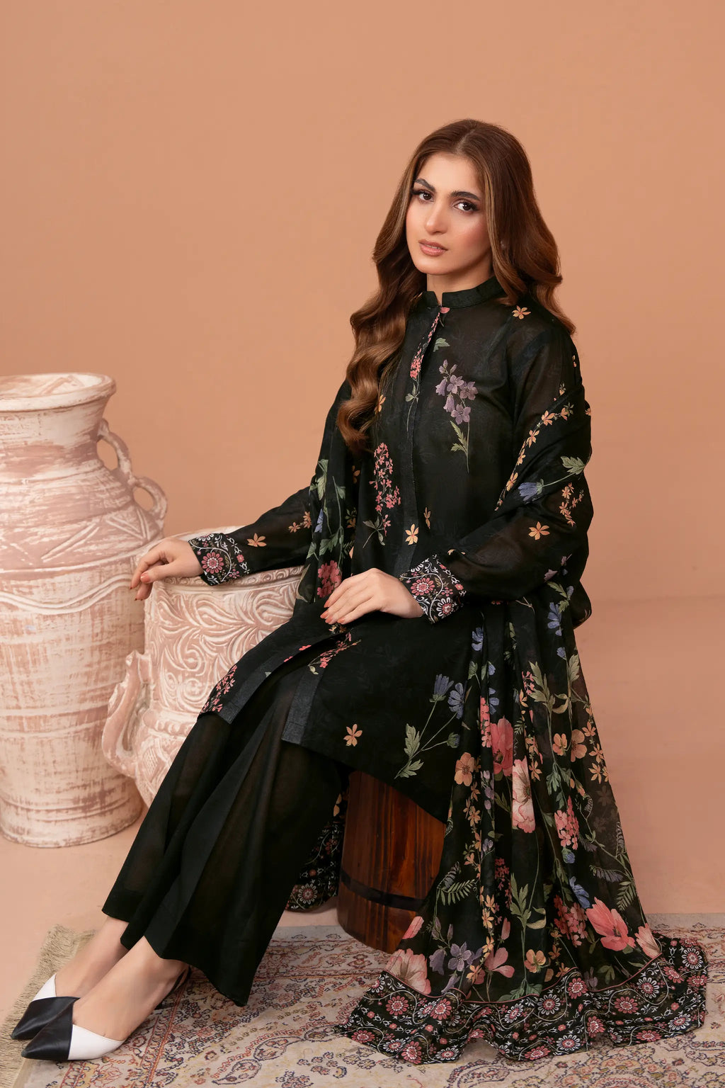 3 Piece Unstitched Black Premium Printed Lawn