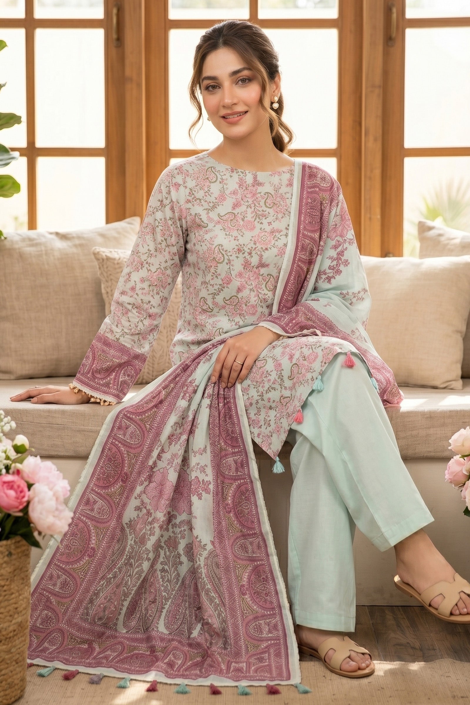 Ash Grey 3 Piece Unstitched Premium Printed Lawn Secondary image