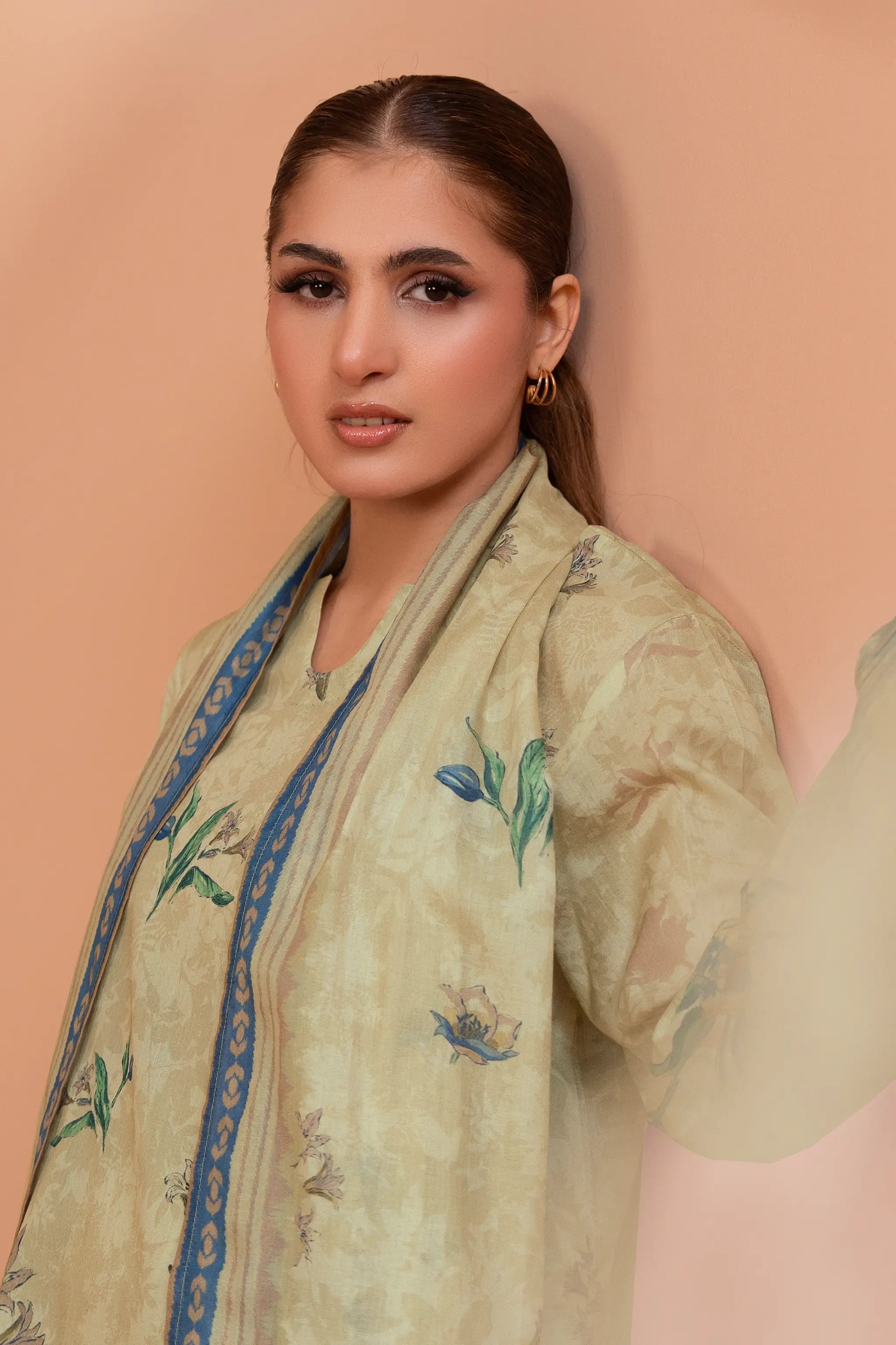 3 Piece Unstitched Tan Premium Printed Lawn