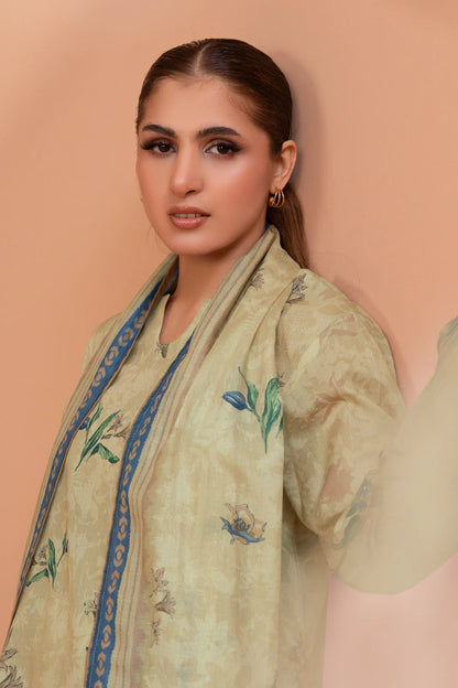 3 Piece Unstitched Tan Premium Printed Lawn