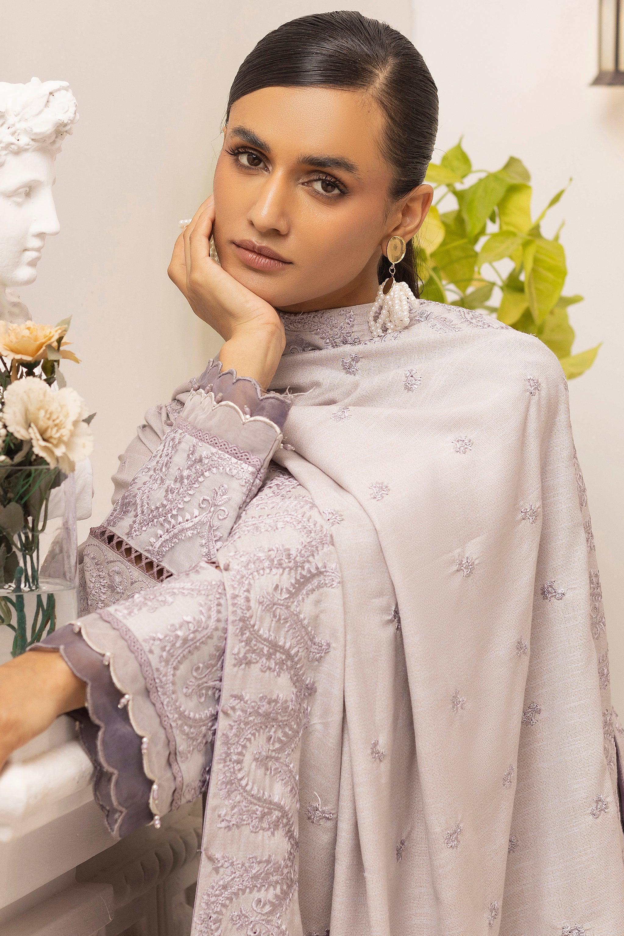 3 Piece Unstitched Soft Lilac Purple - SafaNoor