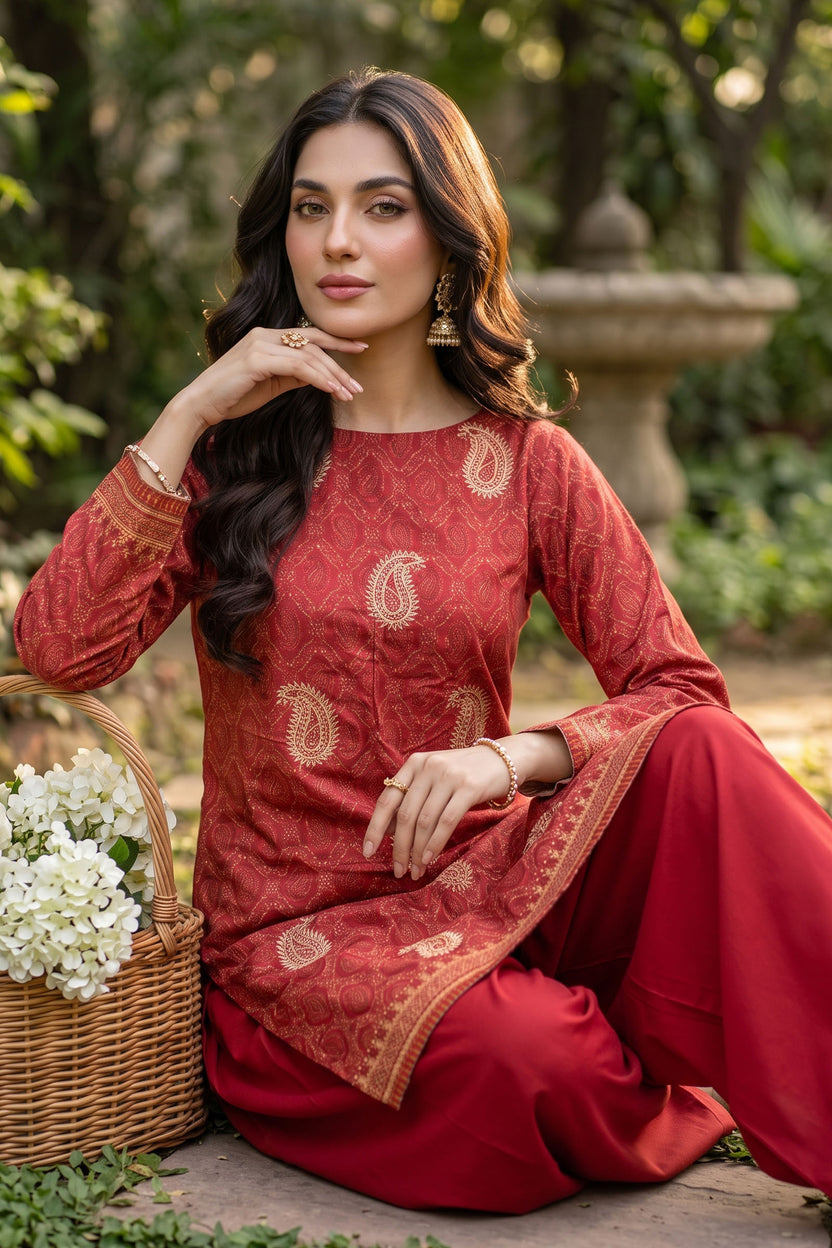 Unstitched 2 Piece Twill Marina Suit - Red Secondary image