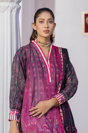 3 Piece Unstitched Plum Printed Lawn - SafaNoor