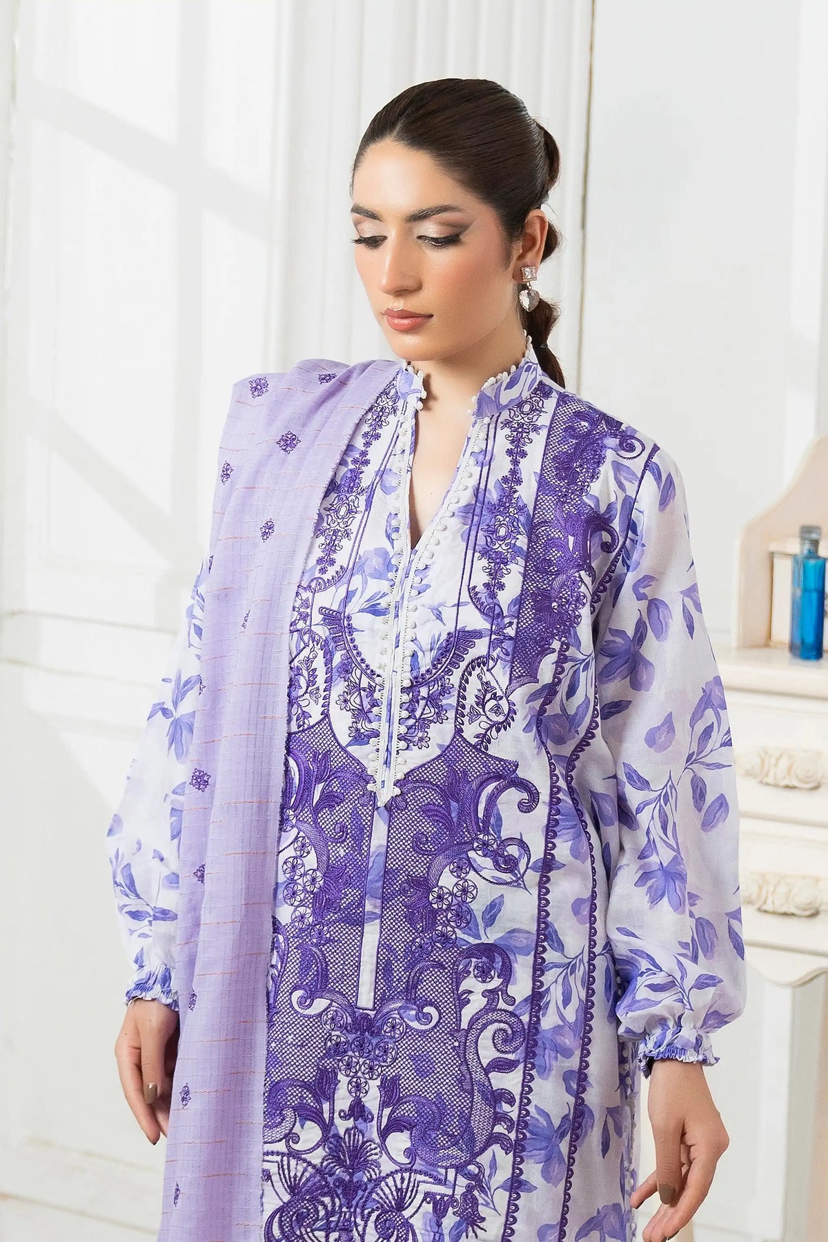 3 Piece Unstitched Light Purple Premium Emb Jacquard Lawn