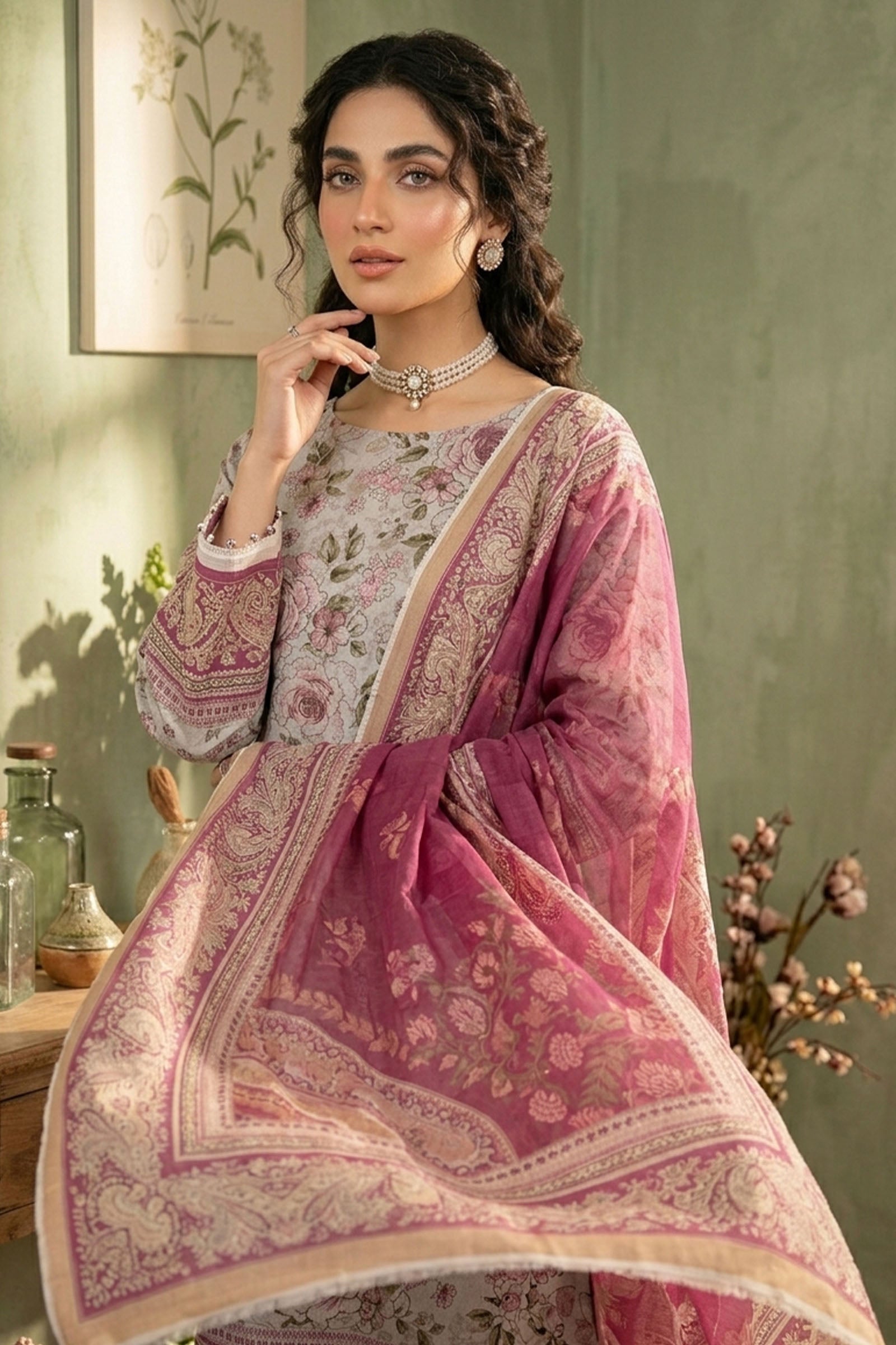 Gray 3 Piece Unstitched Premium Printed Lawn