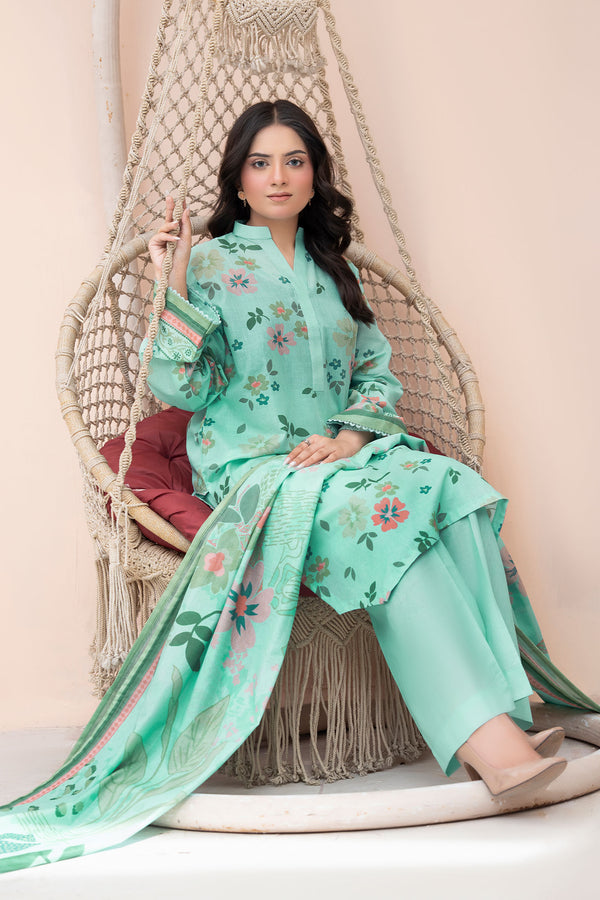 Aqua Green 3 Piece Unstitched Premium Printed Lawn