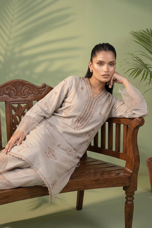 Ivory 2 Piece Unstitched Dyed Embroidered Lawn