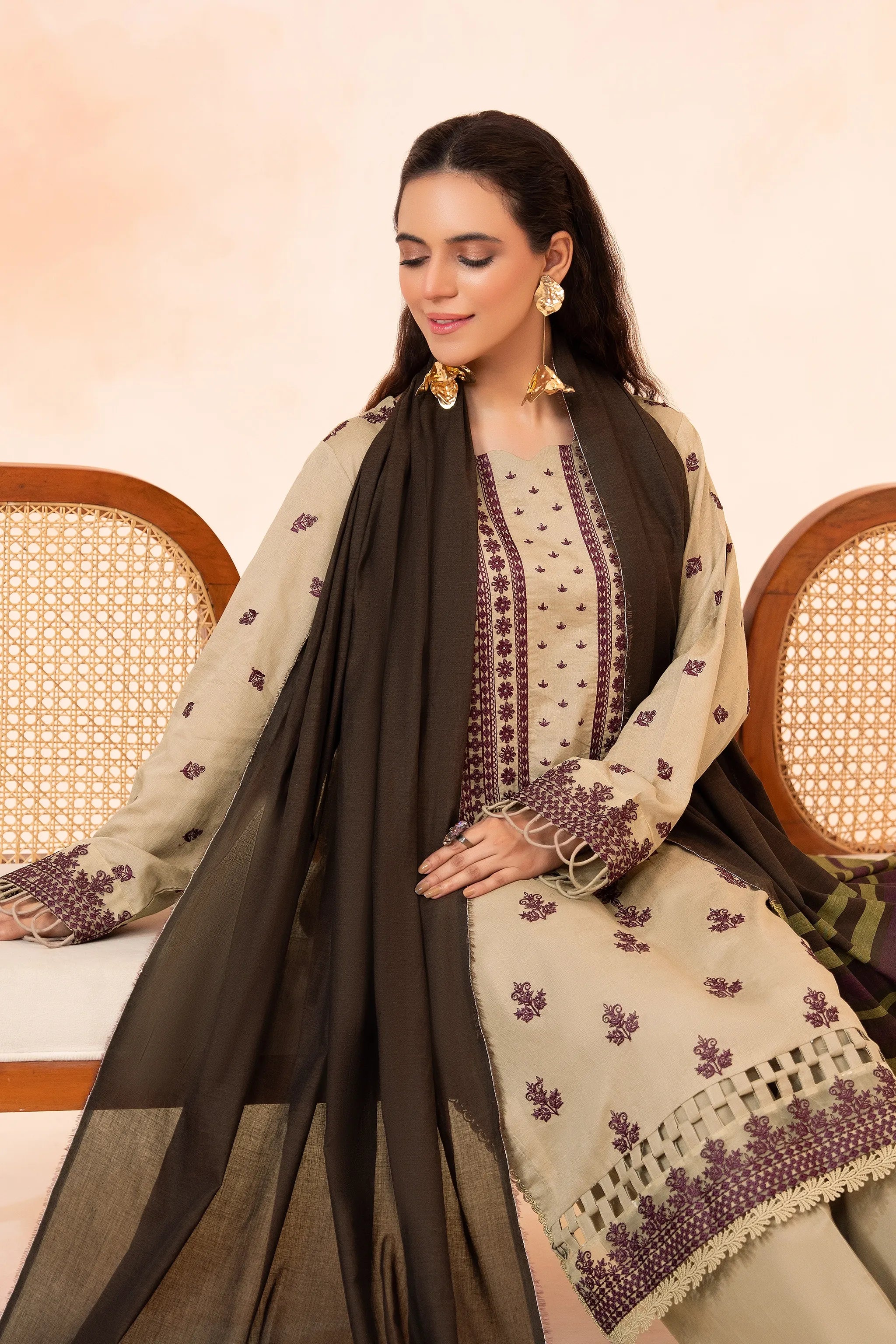3 Piece Unstitched Burlywood Premium Emb Jacquard Lawn Secondary image